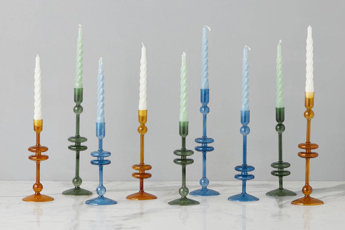 Glass Candlestick, Small, Emerald