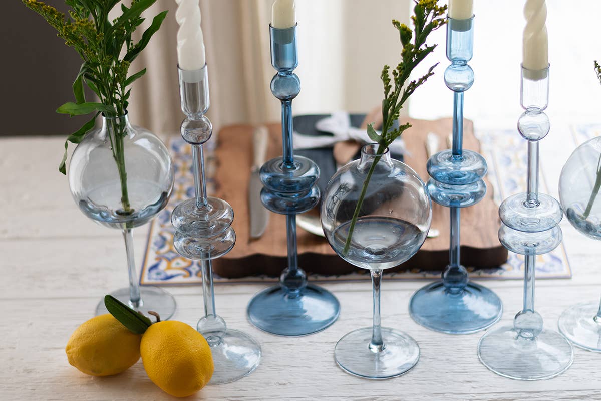 Denim Blue Wine Glass Shaped Flower Vase, Medium