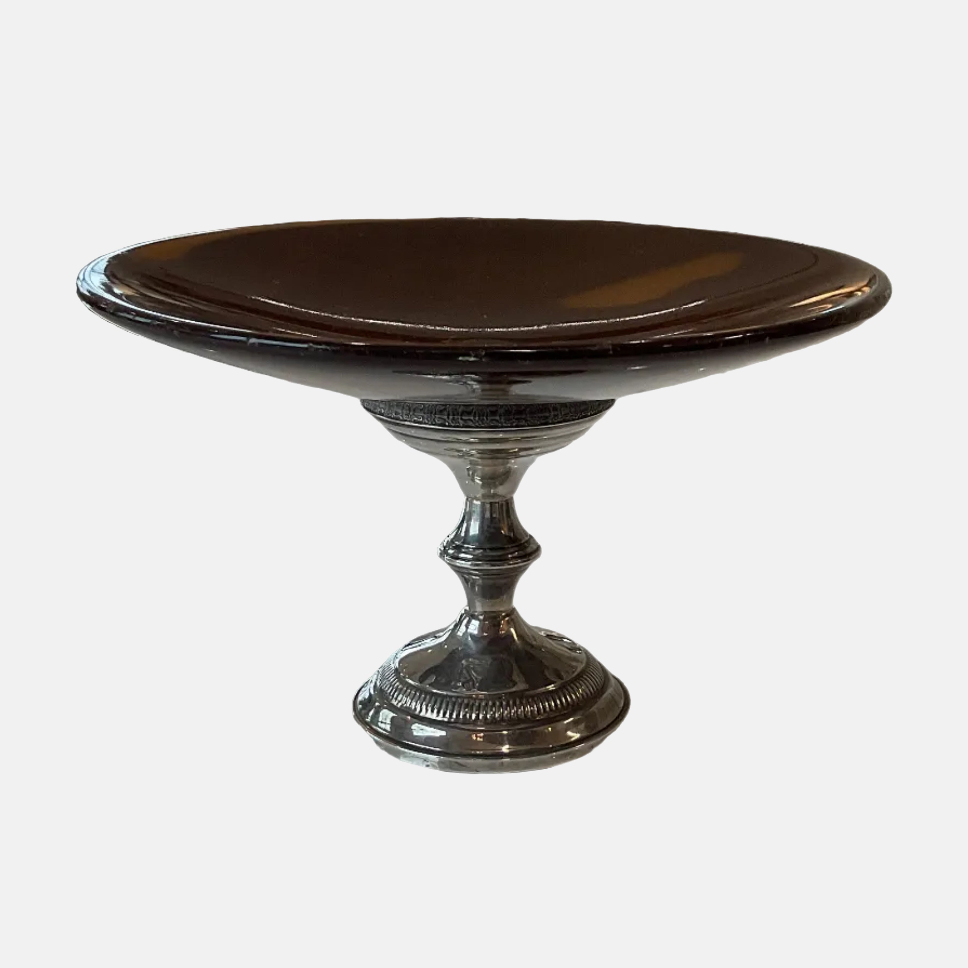 Vintage Silver and Wood Pedestal Dish