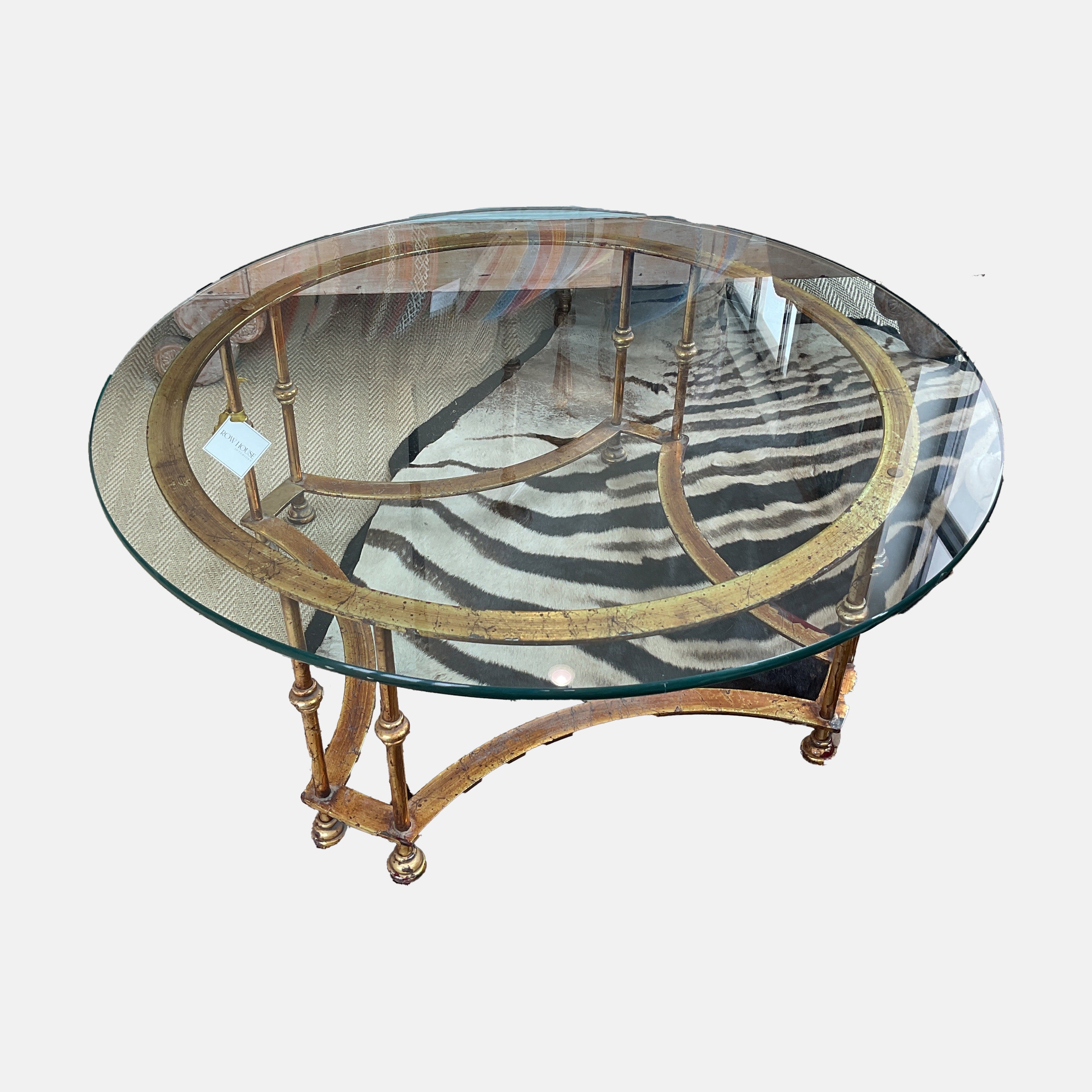 Vintage Round Glass Metal Coffee Table