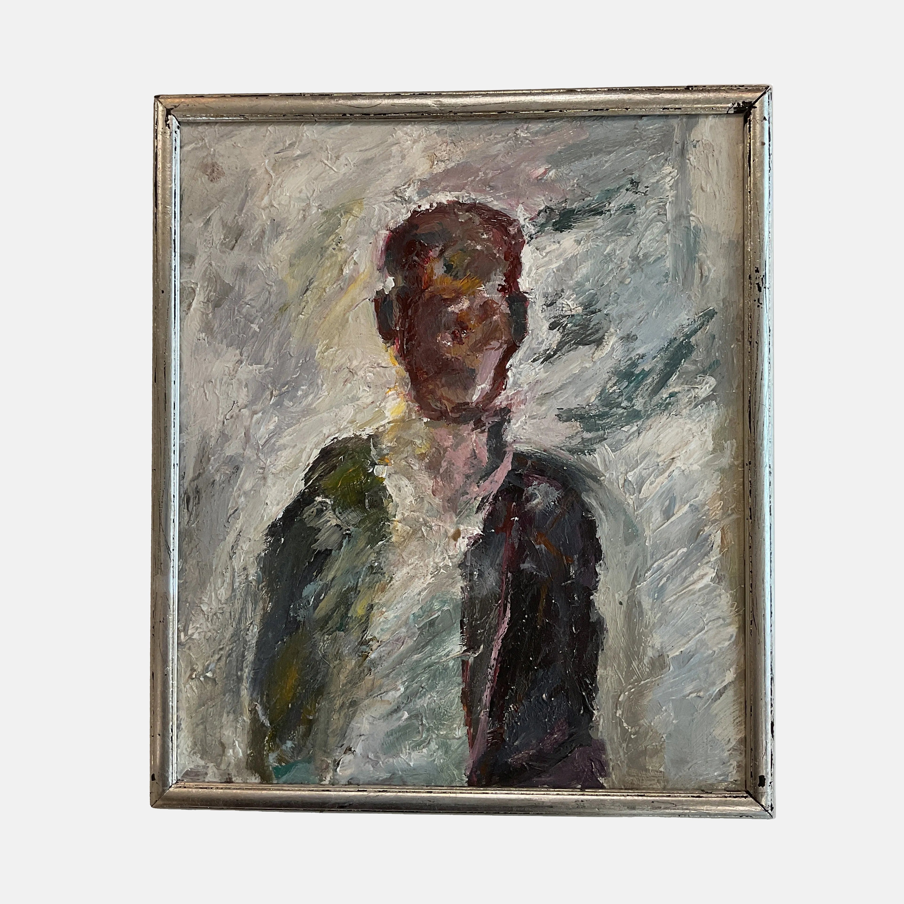 Abstract Face with Silver Leaf Frame