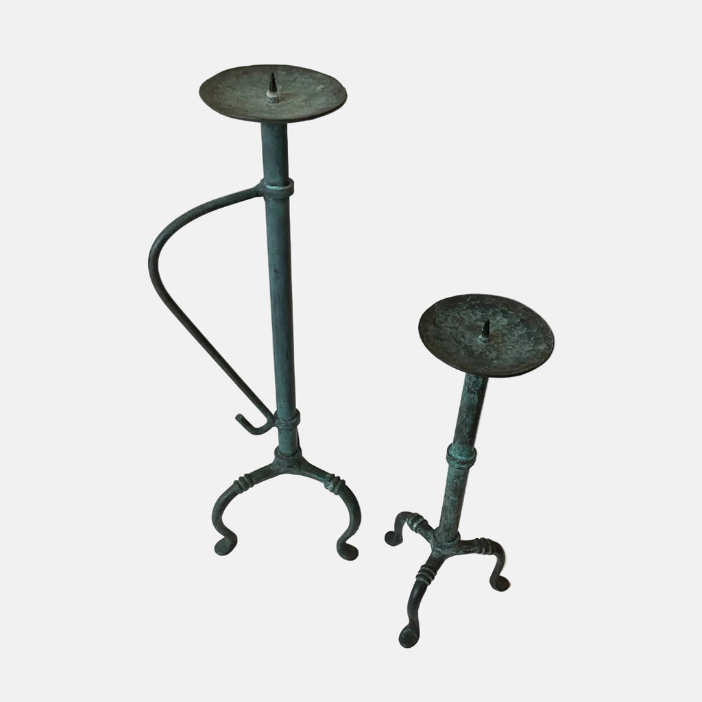 Vintage Verdigris Copper Candle Stick Holders - Pair