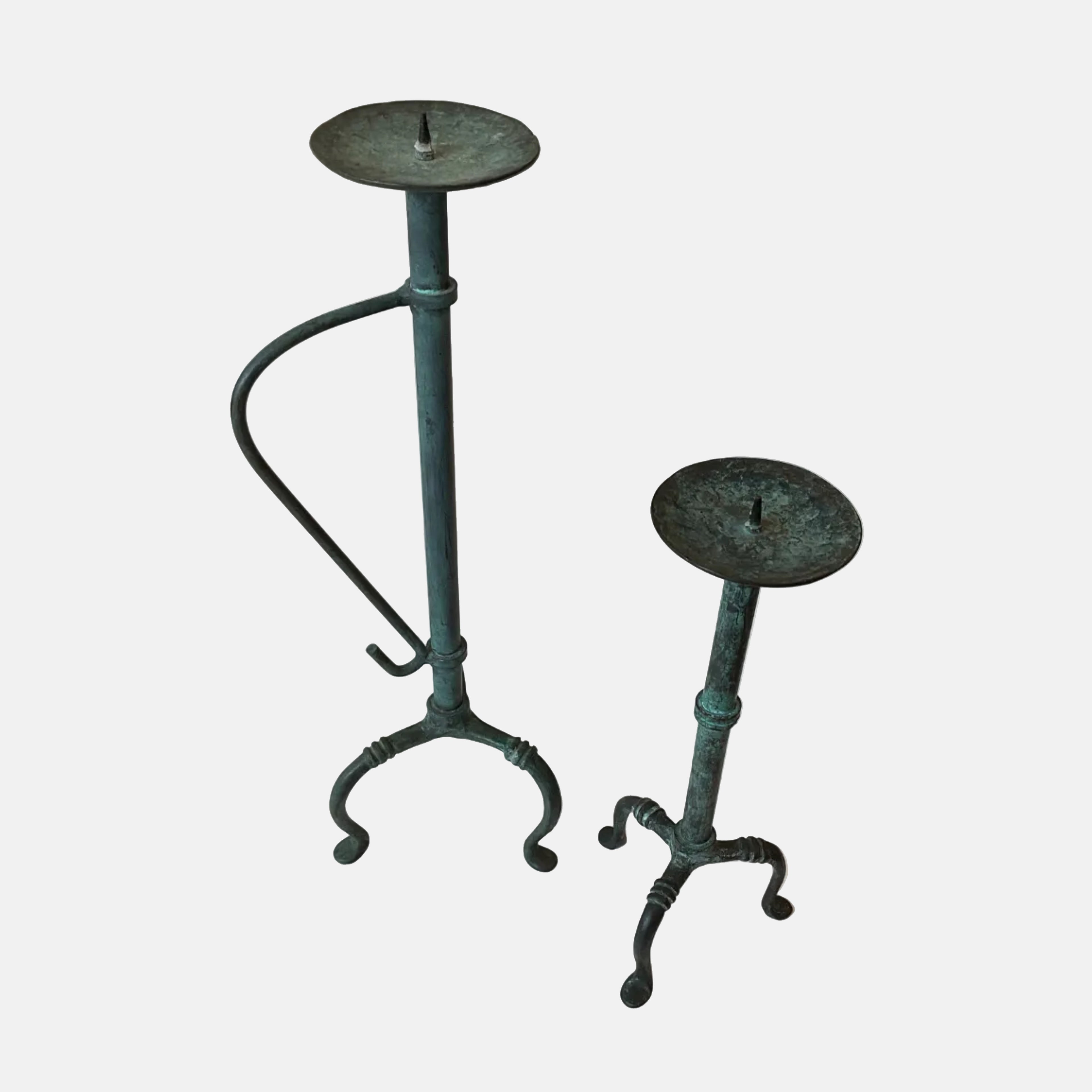 Vintage Verdigris Copper Candle Stick Holders - Pair