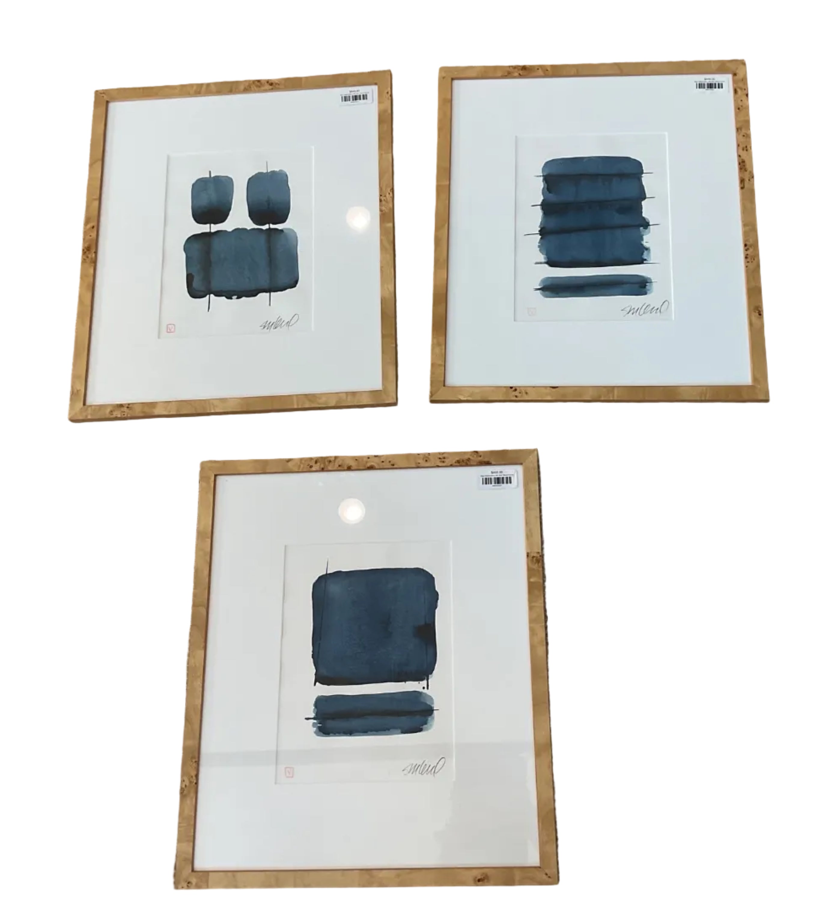 Blue Watercolors with Burl Wood Frame