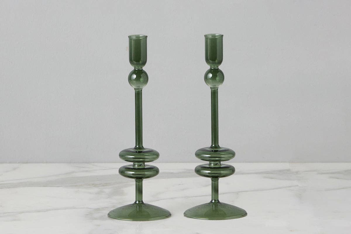 Glass Candlestick, Medium, Emerald