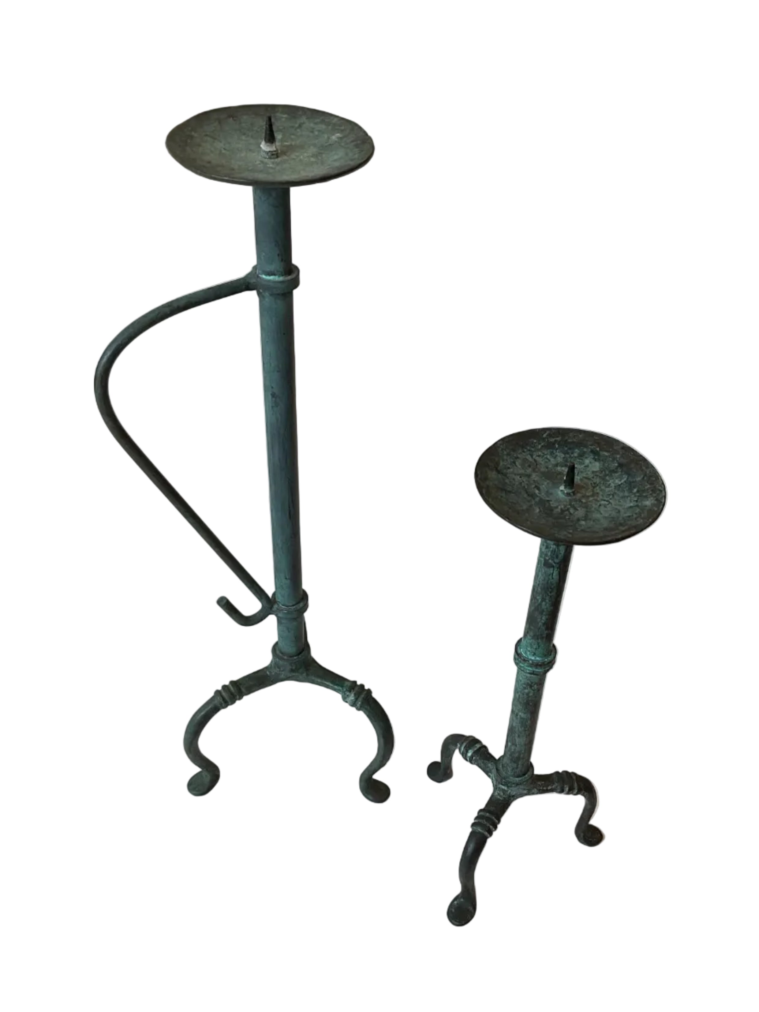 Vintage Verdigris Copper Candle Stick Holders - Pair
