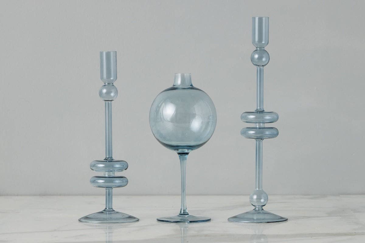 Denim Blue Wine Glass Shaped Flower Vase, Medium