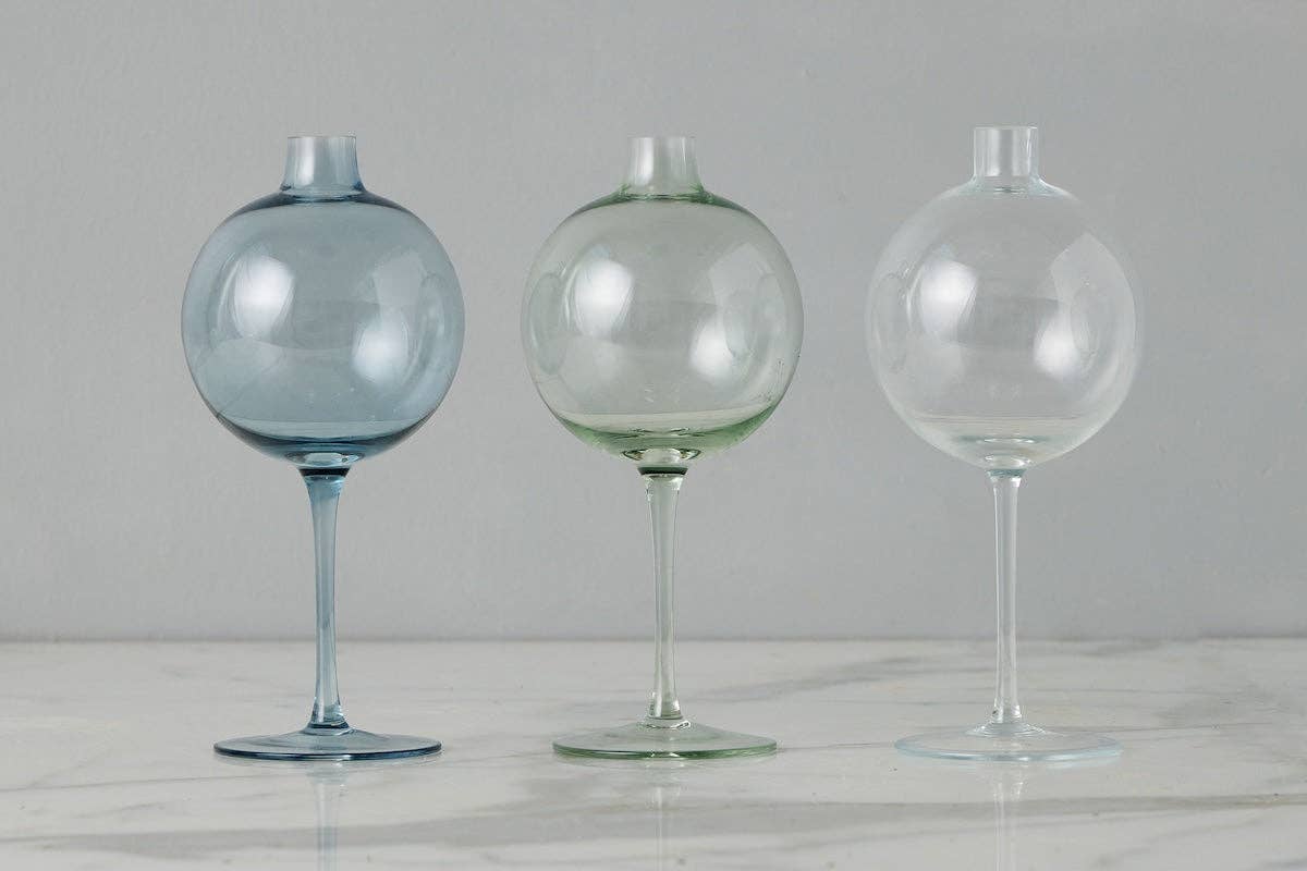 Denim Blue Wine Glass Shaped Flower Vase, Medium