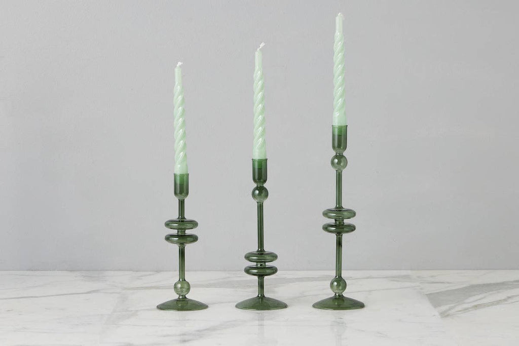 Glass Candlestick, Medium, Emerald
