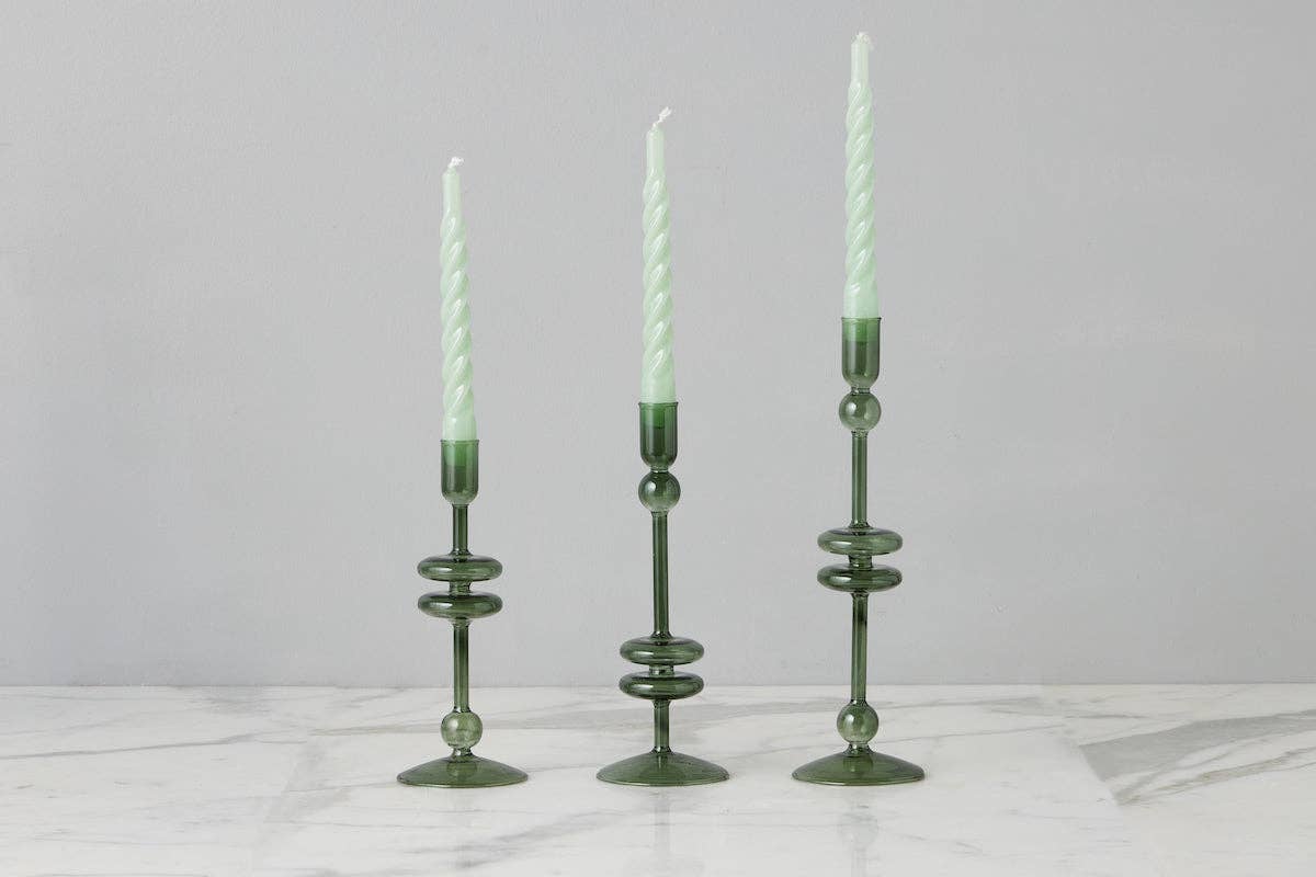 Glass Candlestick, Medium, Emerald