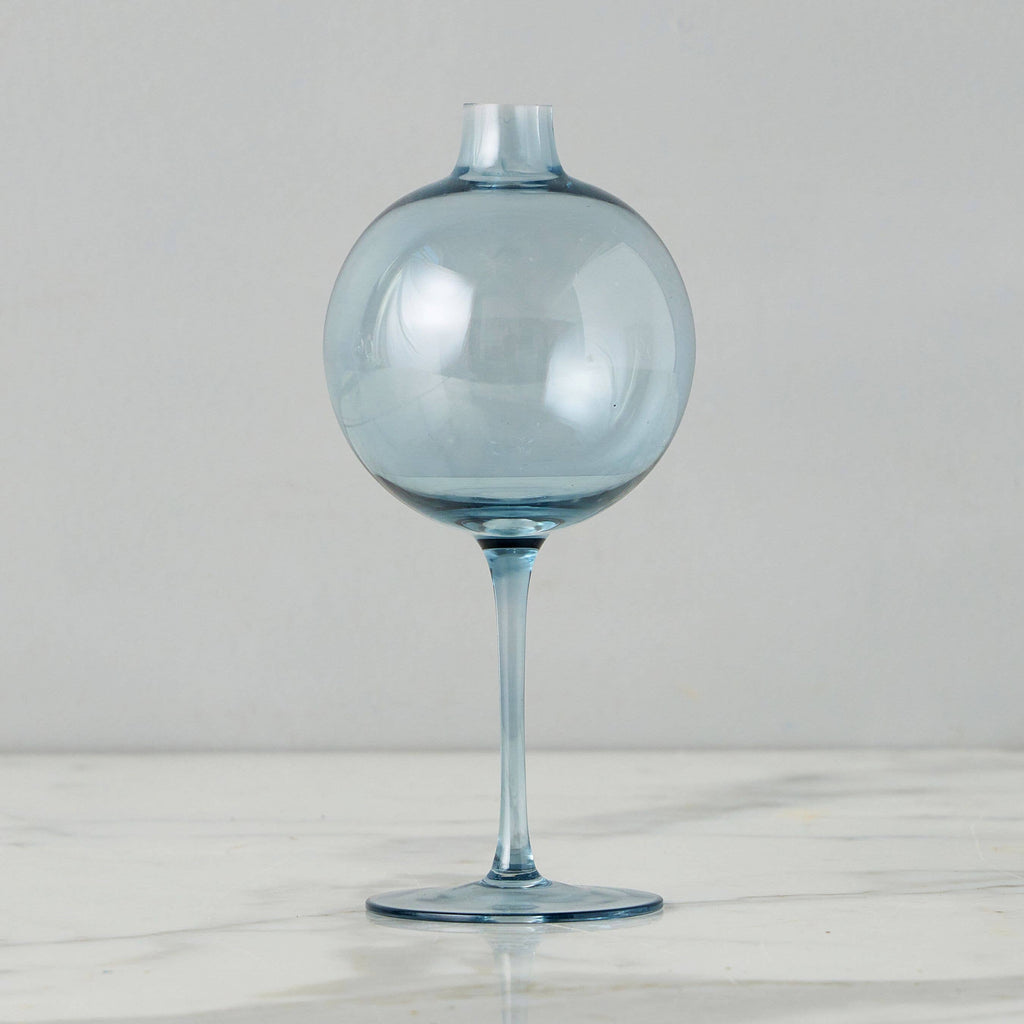 Denim Blue Wine Glass Shaped Flower Vase, Medium