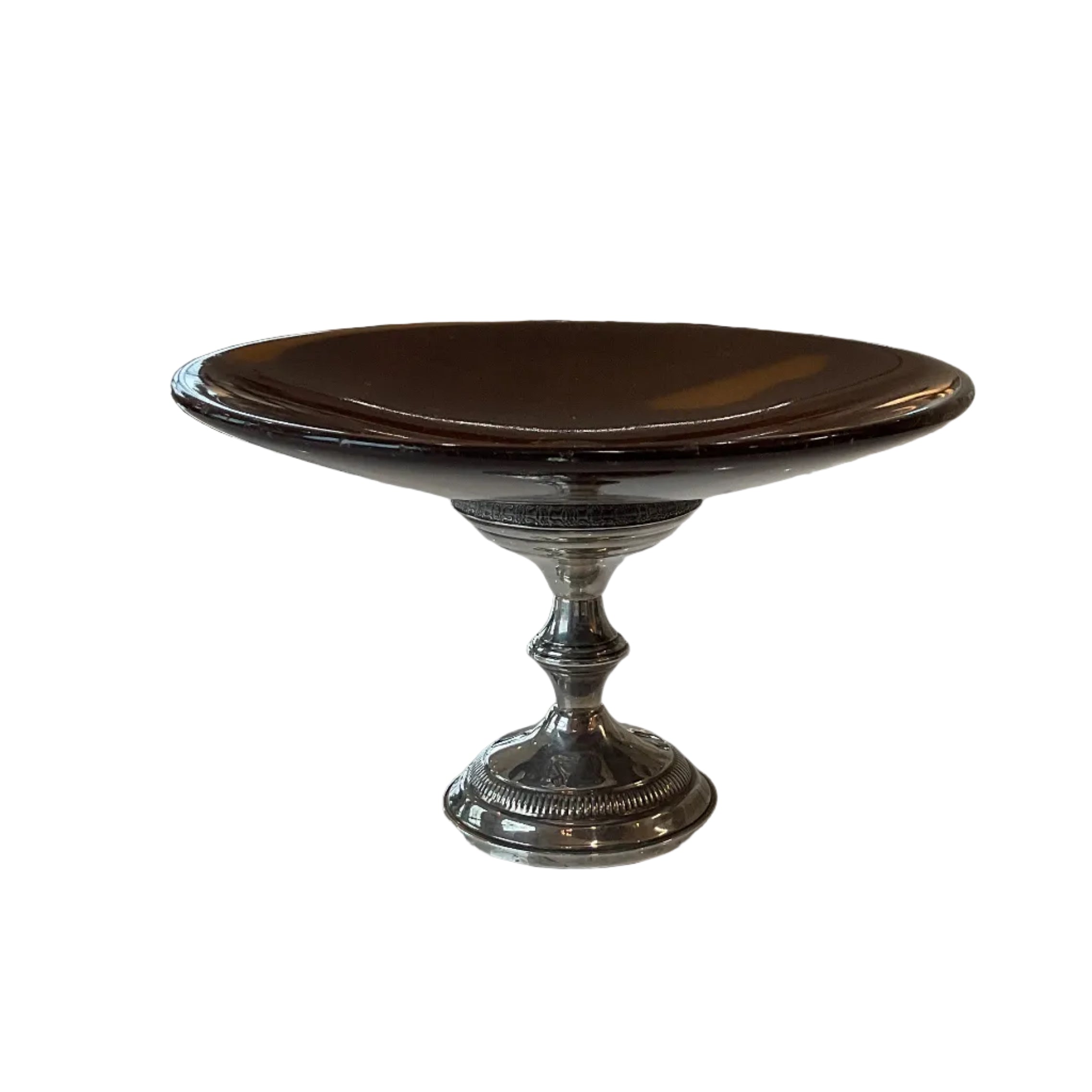 Vintage Silver and Wood Pedestal Dish