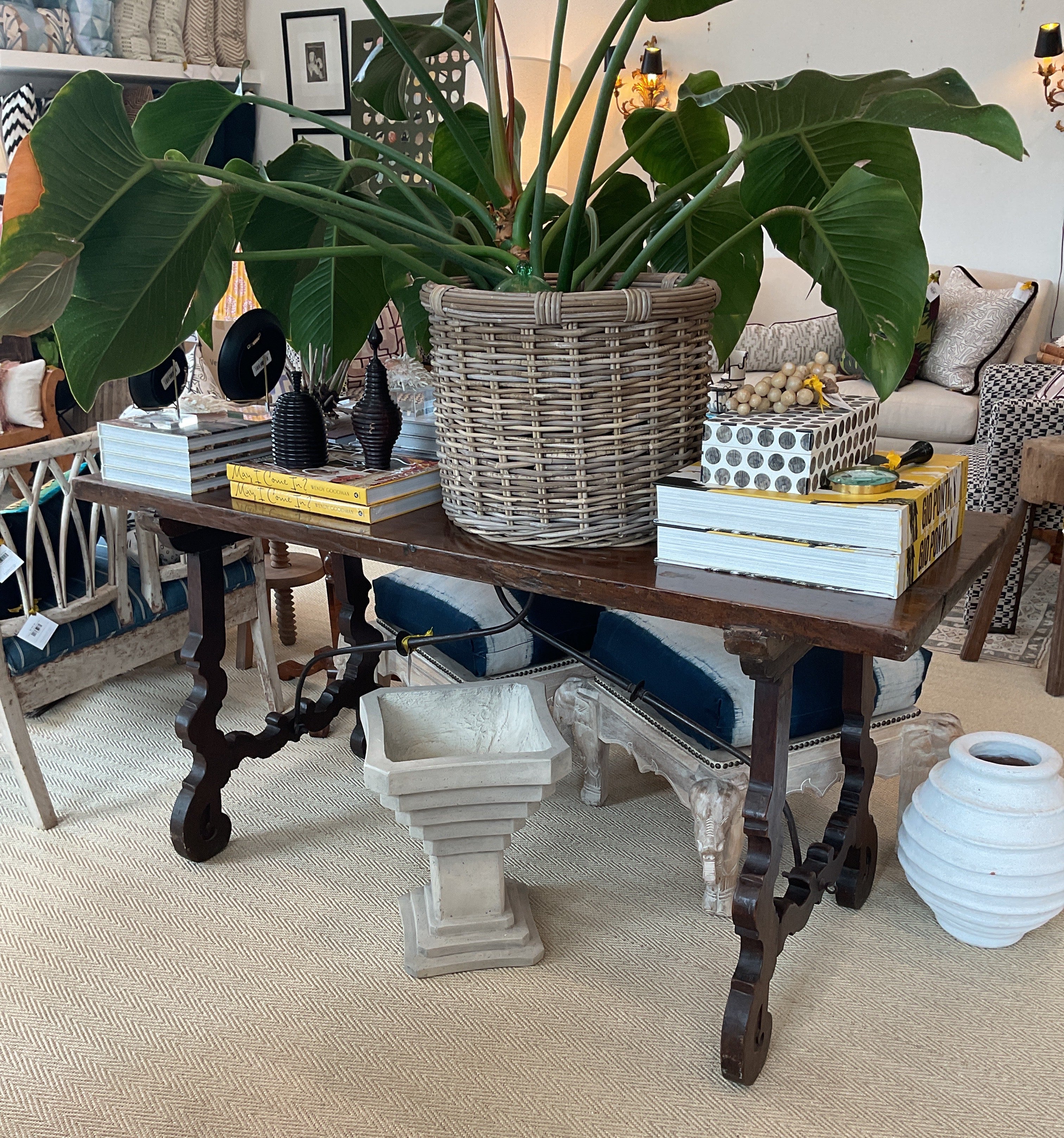 Spanish Trestle Table with Iron stretcher