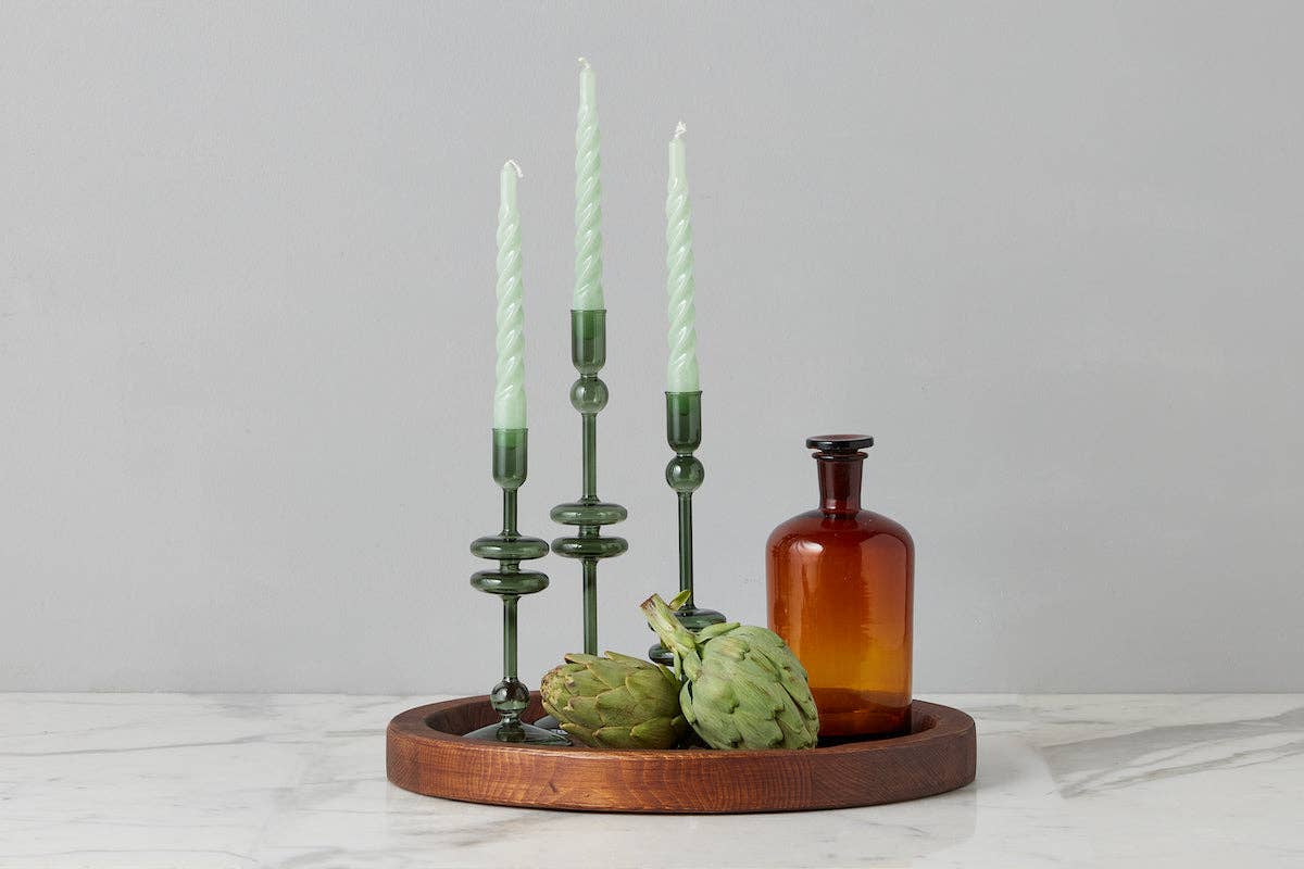 Glass Candlestick, Small, Emerald