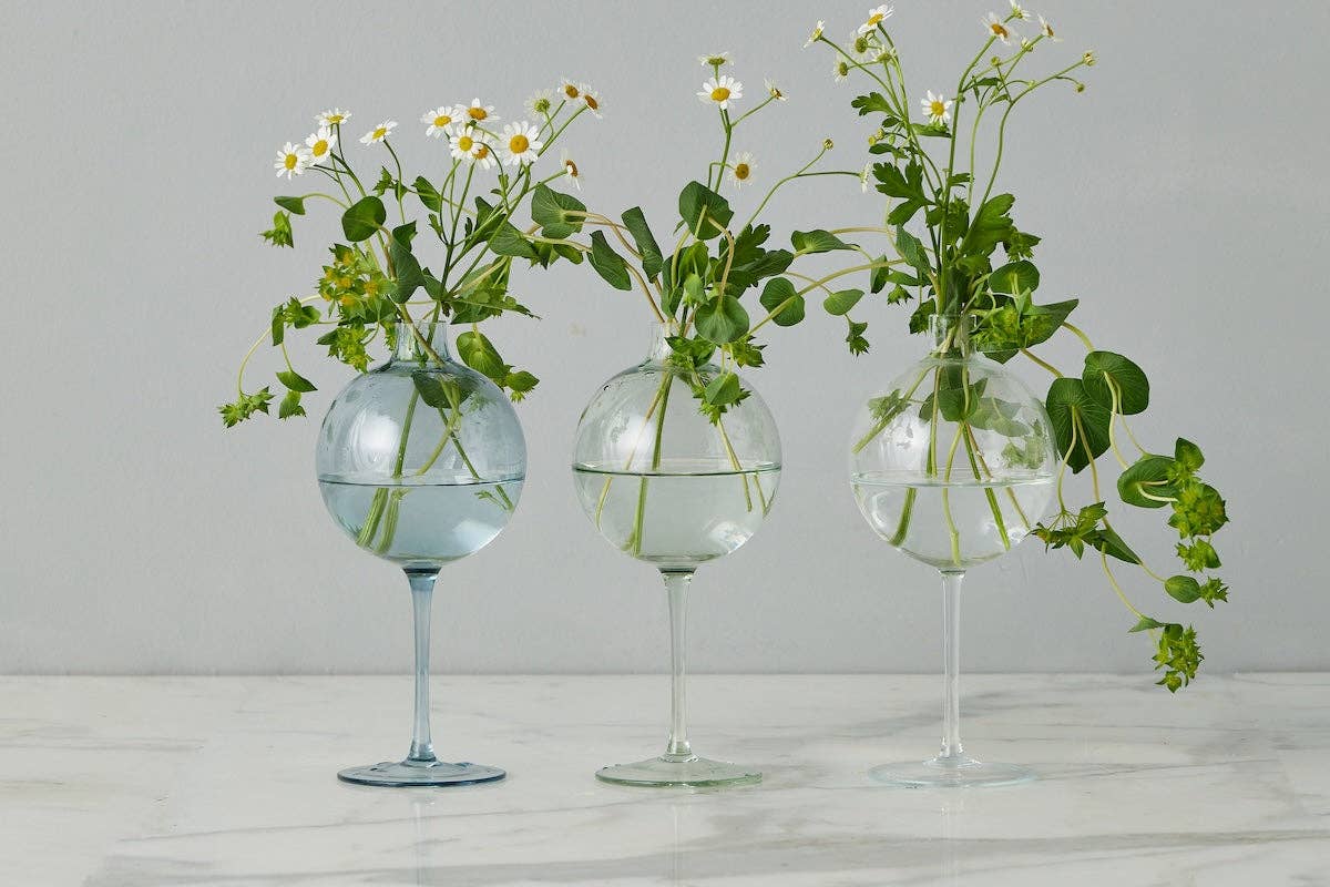 Denim Blue Wine Glass Shaped Flower Vase, Medium