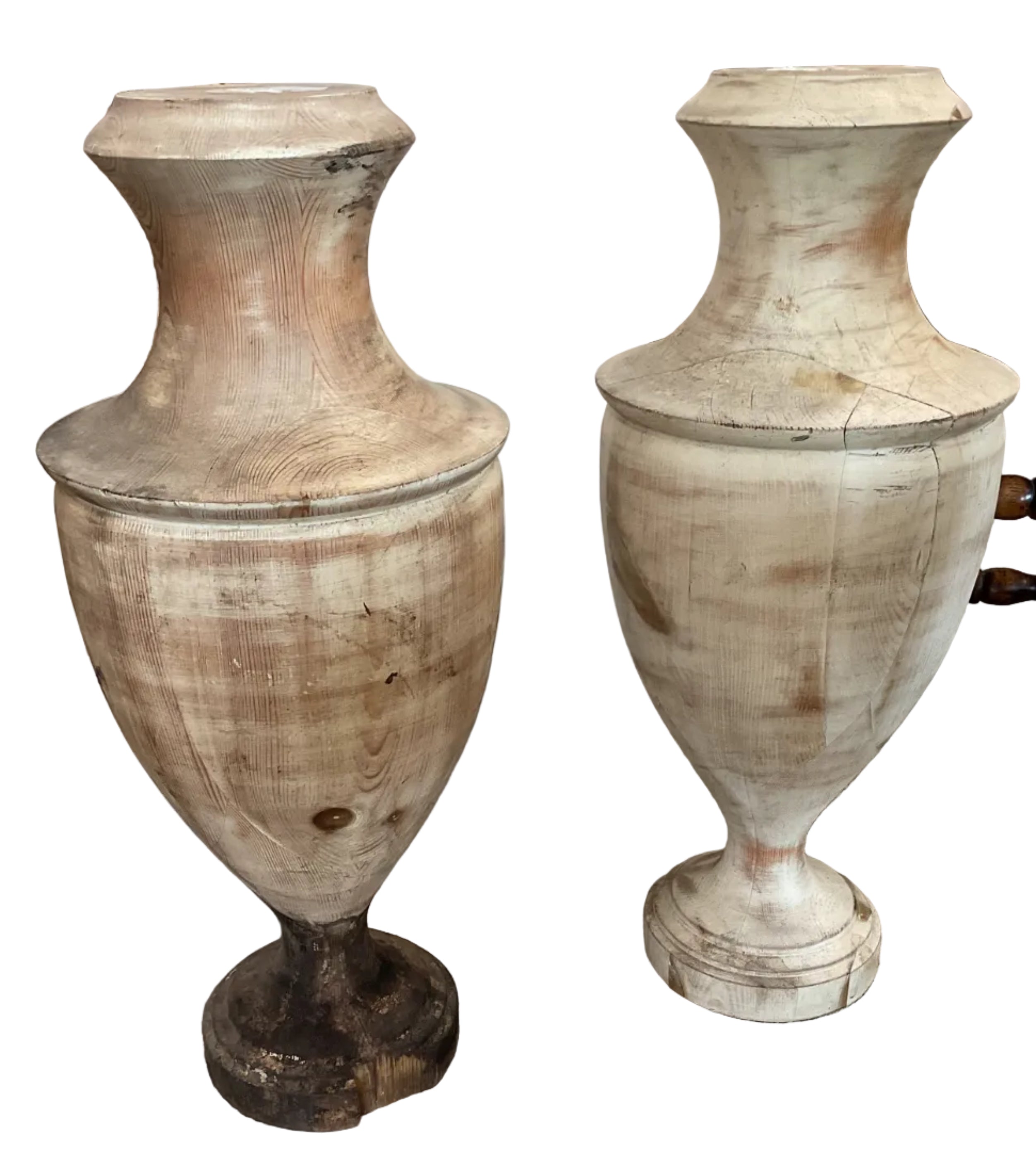 Patinated Turned Wood Urns