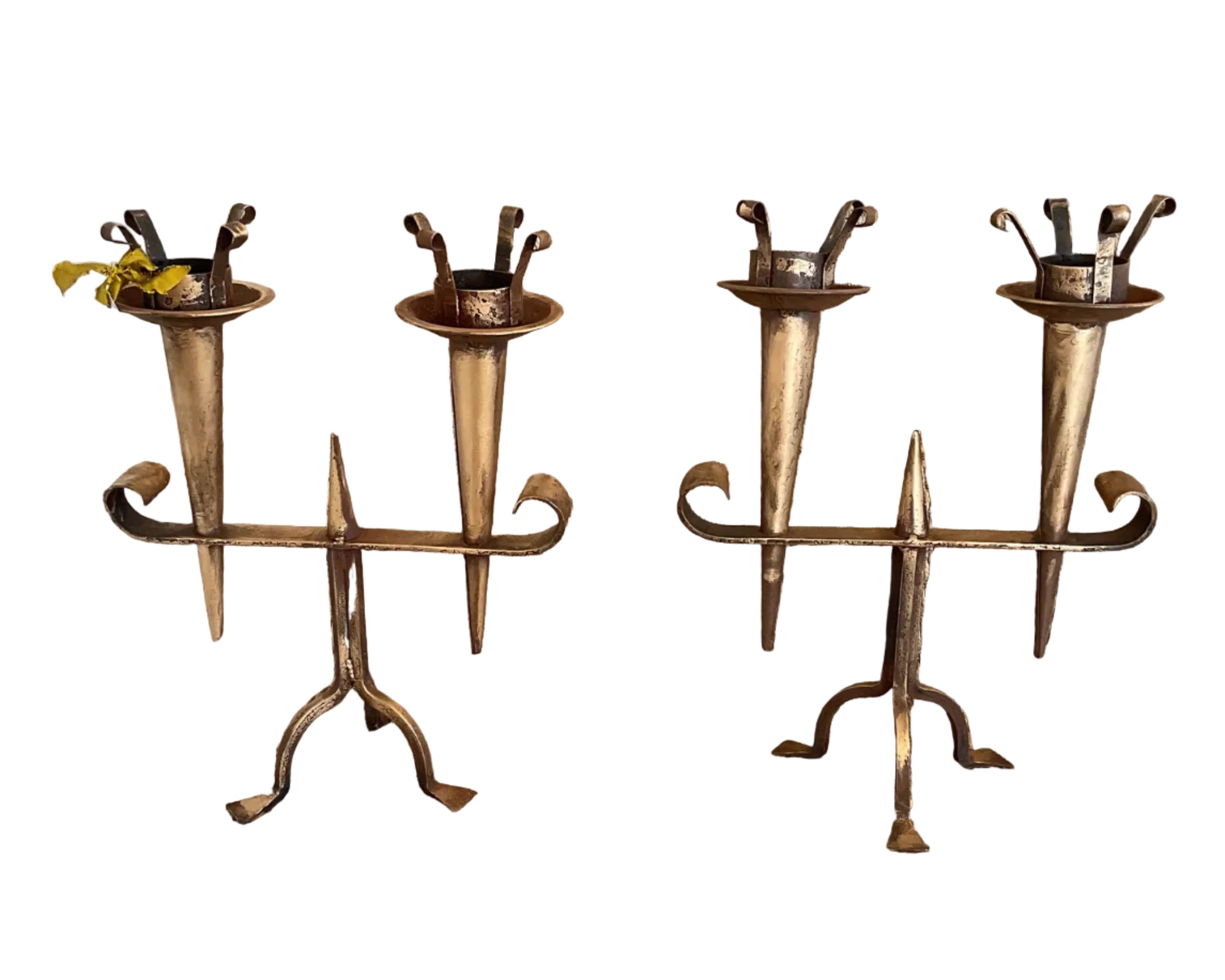 Large French Gilded Candlestick Holders - Pair