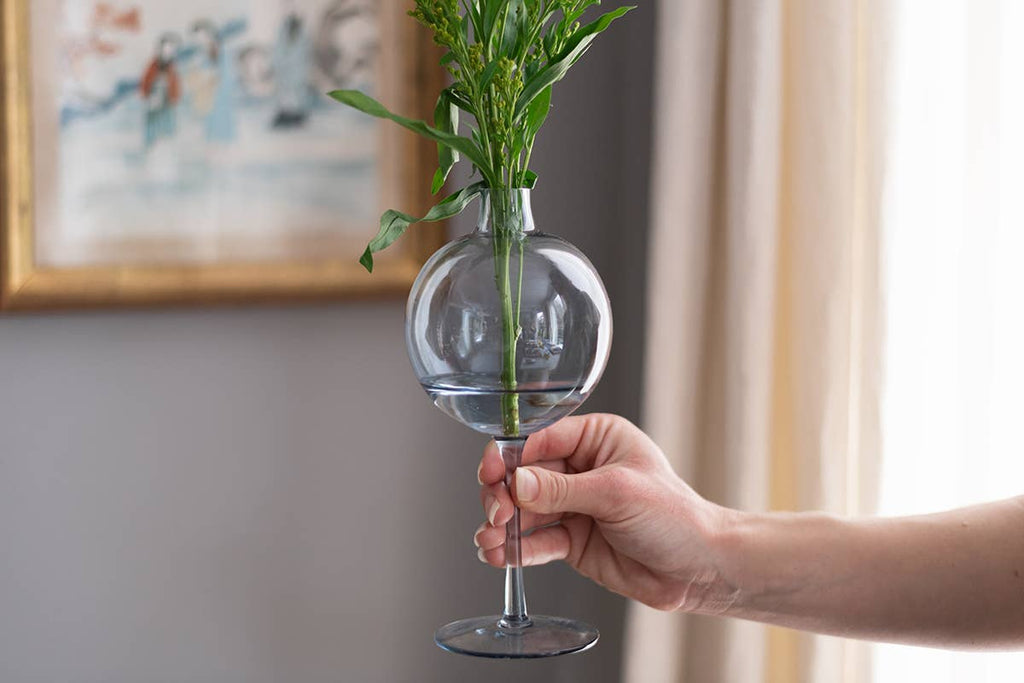 Denim Blue Wine Glass Shaped Flower Vase, Medium