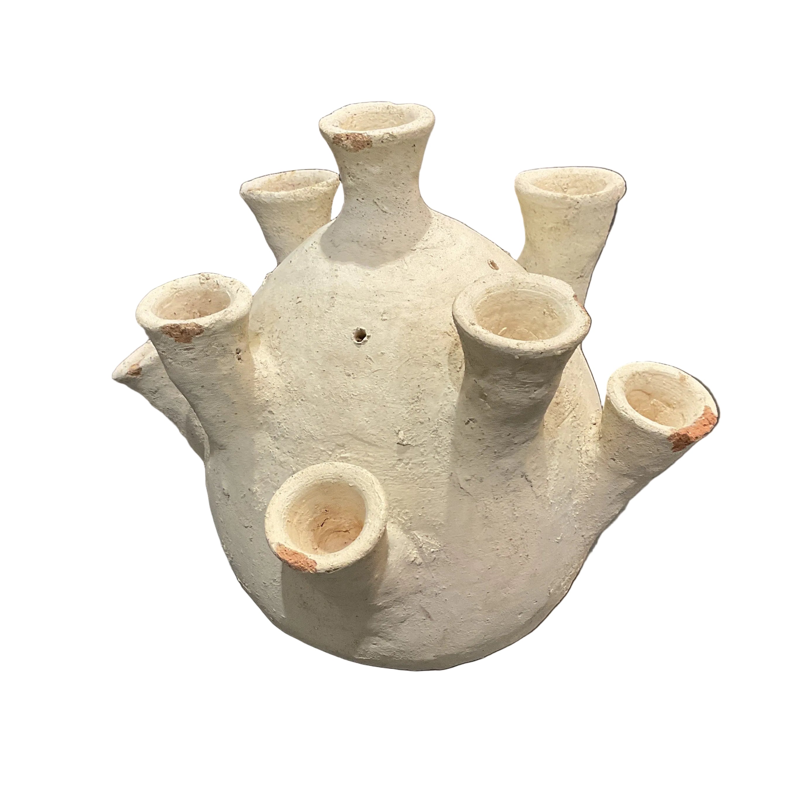 White Plastered Vase with Multiple Ears
