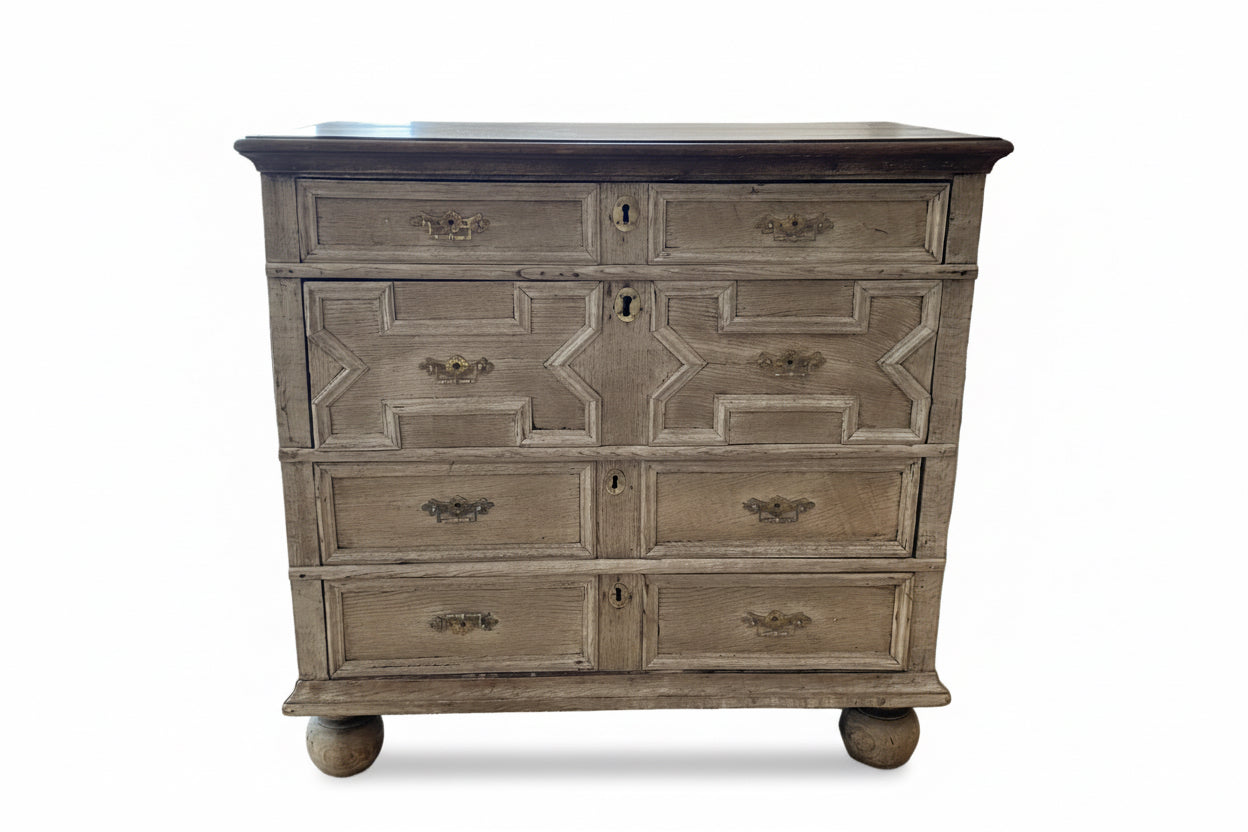 English Jacobean Bleached Wood Chest