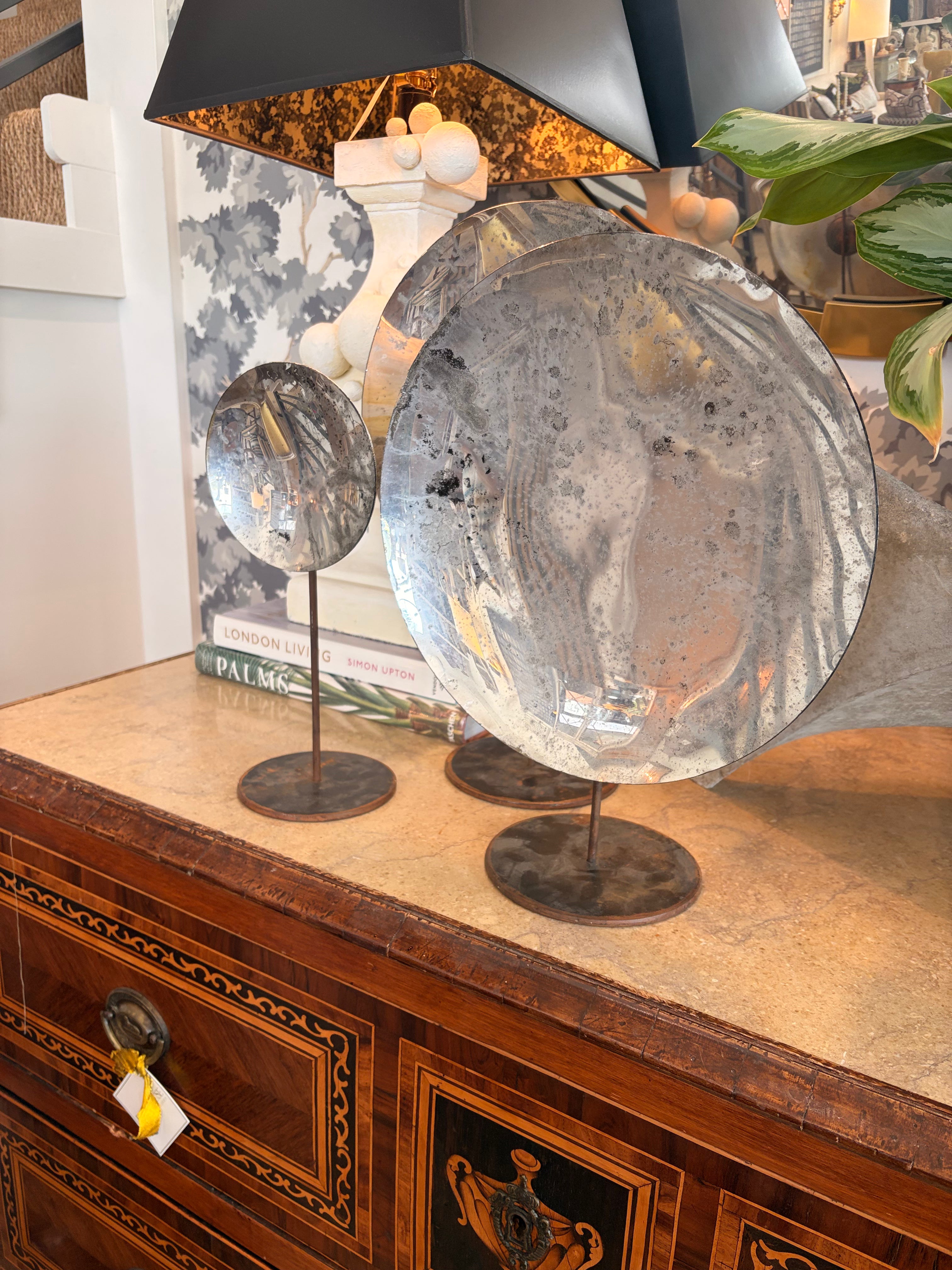 Round Metal Reflectors on Iron Stands