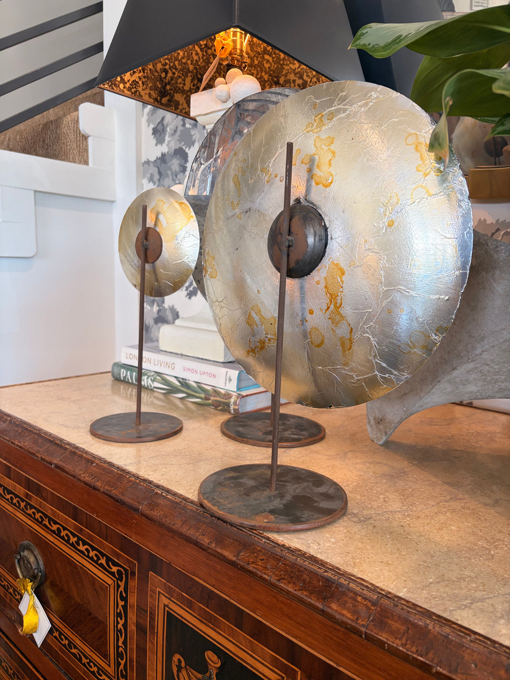 Round Metal Reflectors on Iron Stands