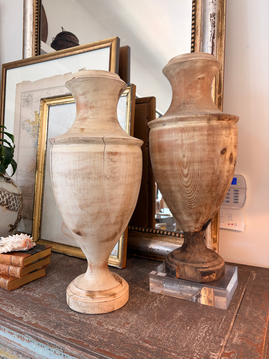 Patinated Turned Wood Urns