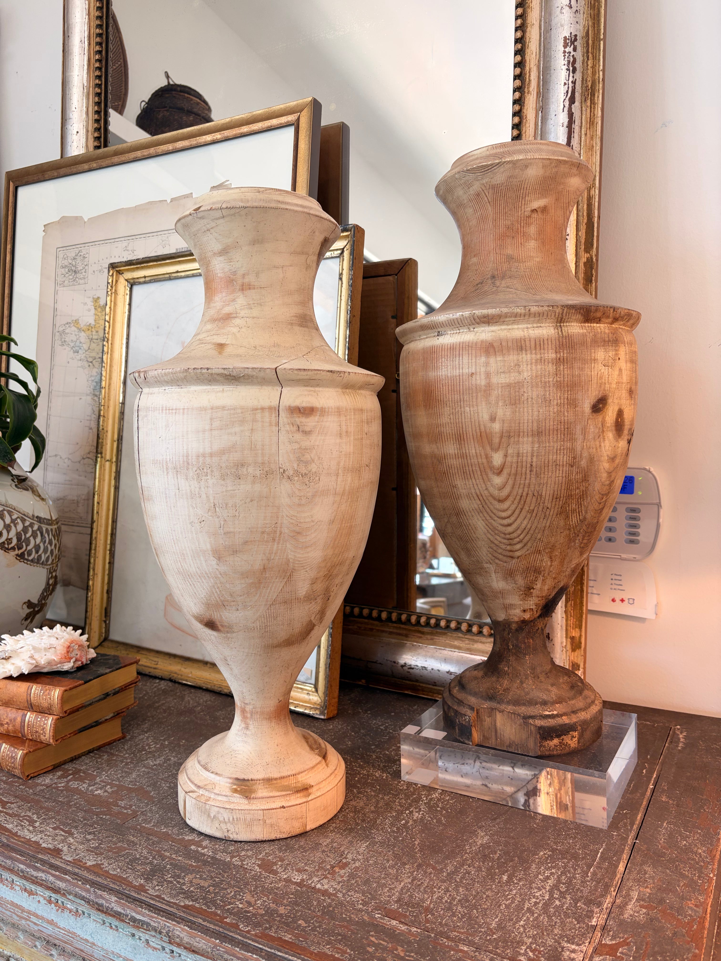 Patinated Turned Wood Urns