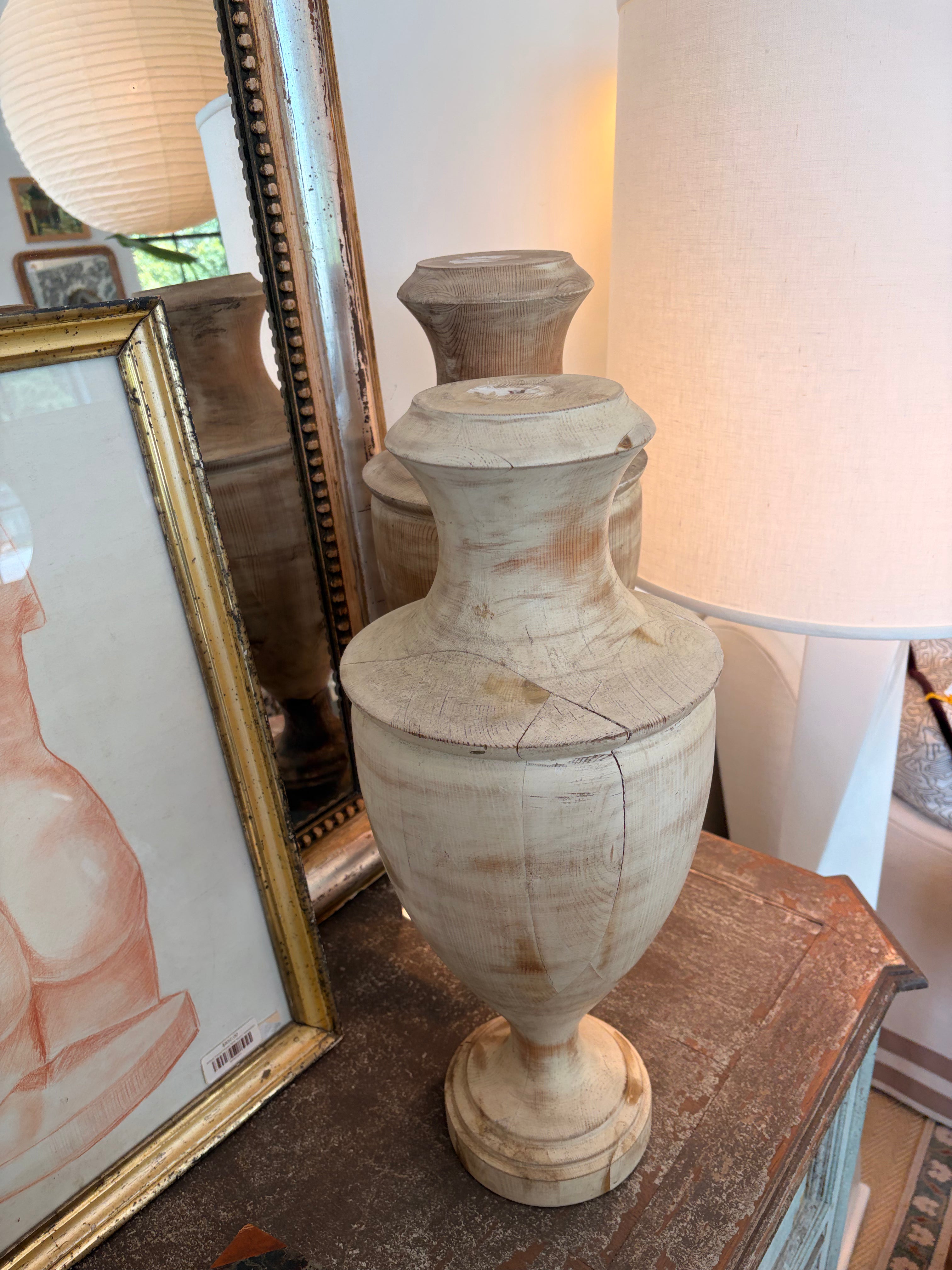 Patinated Turned Wood Urns