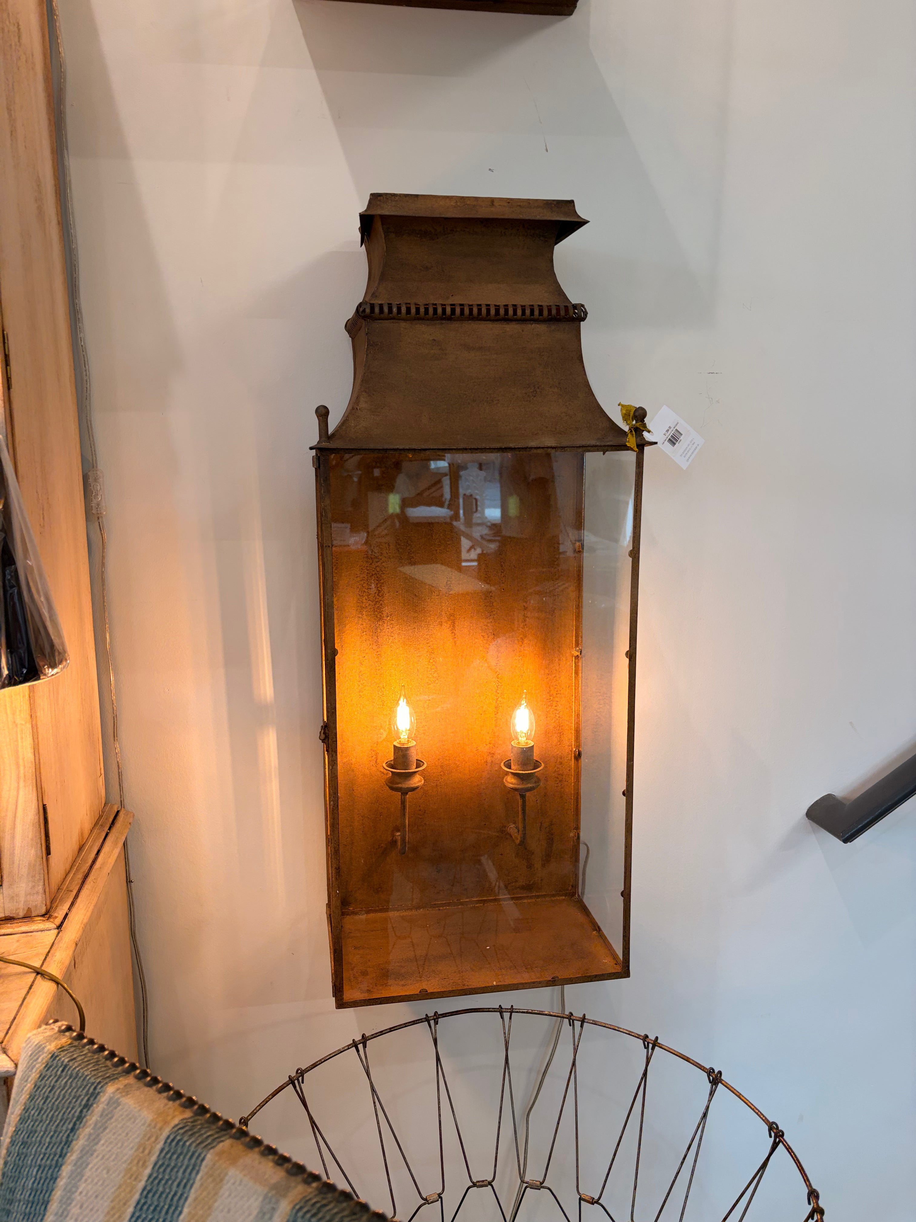 Large Gilded Wall Sconce w/ Glass