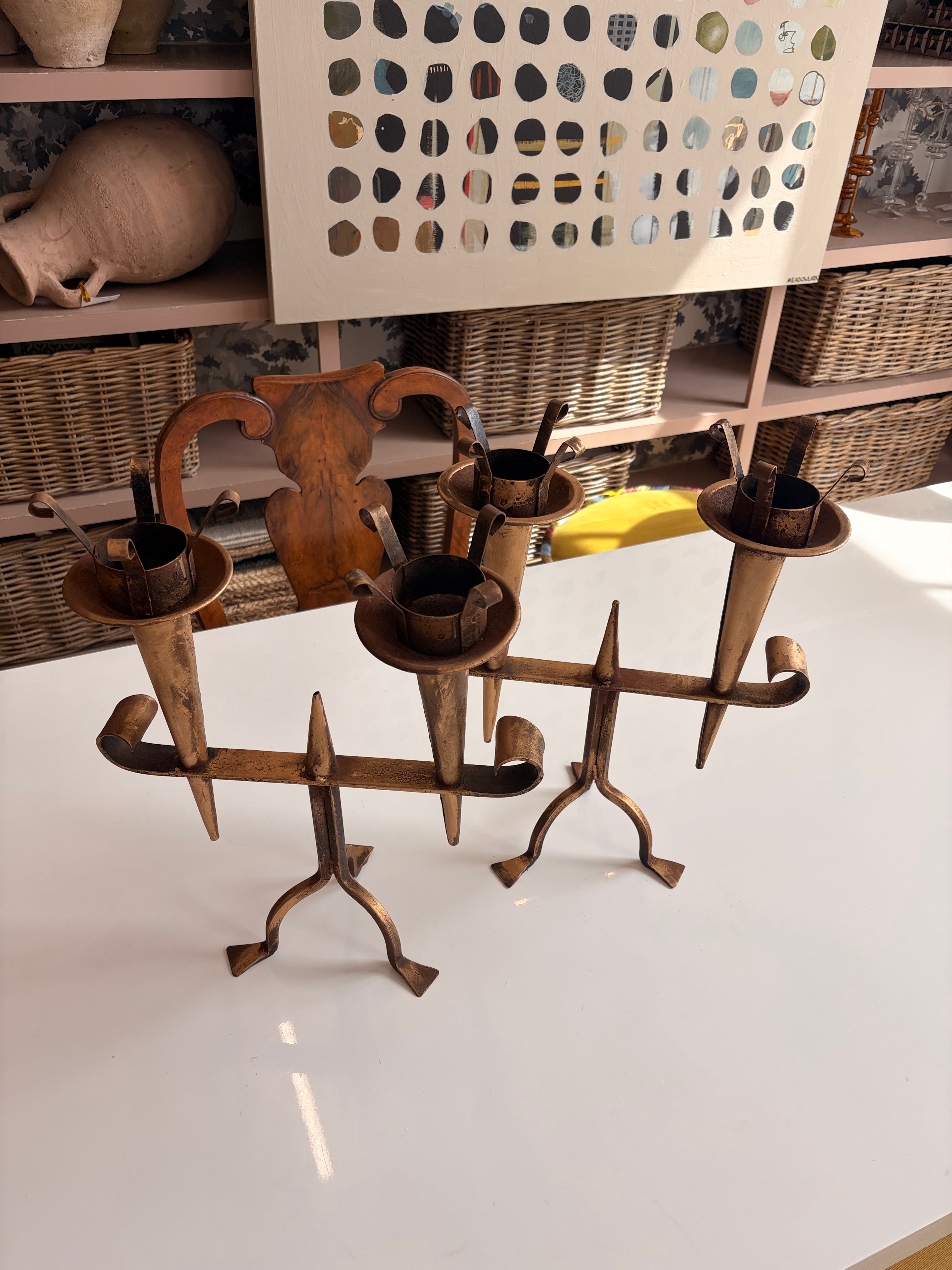 Large French Gilded Candlestick Holders - Pair