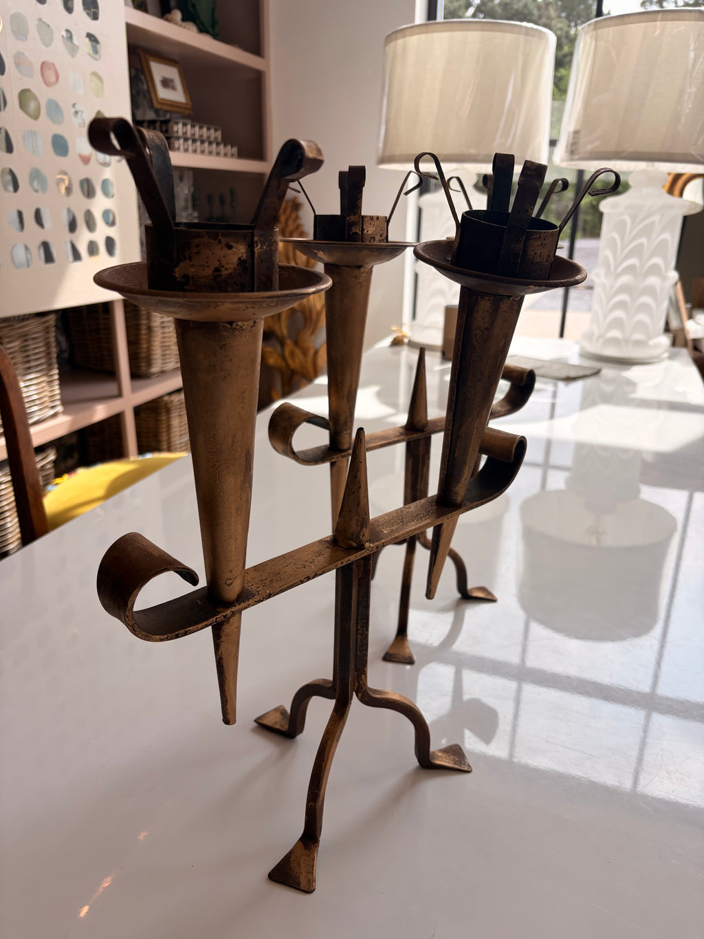 Large French Gilded Candlestick Holders - Pair