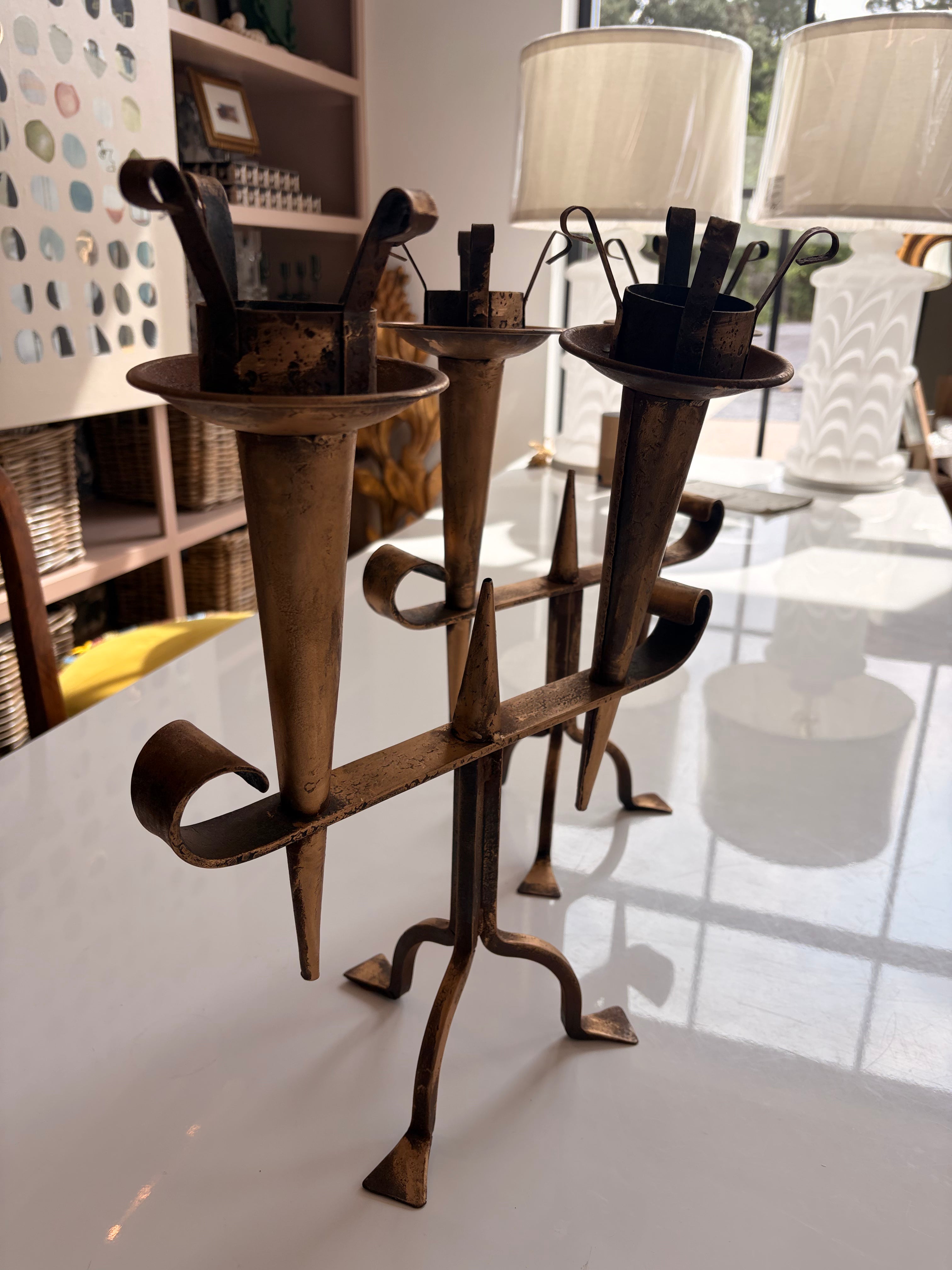 Large French Gilded Candlestick Holders - Pair