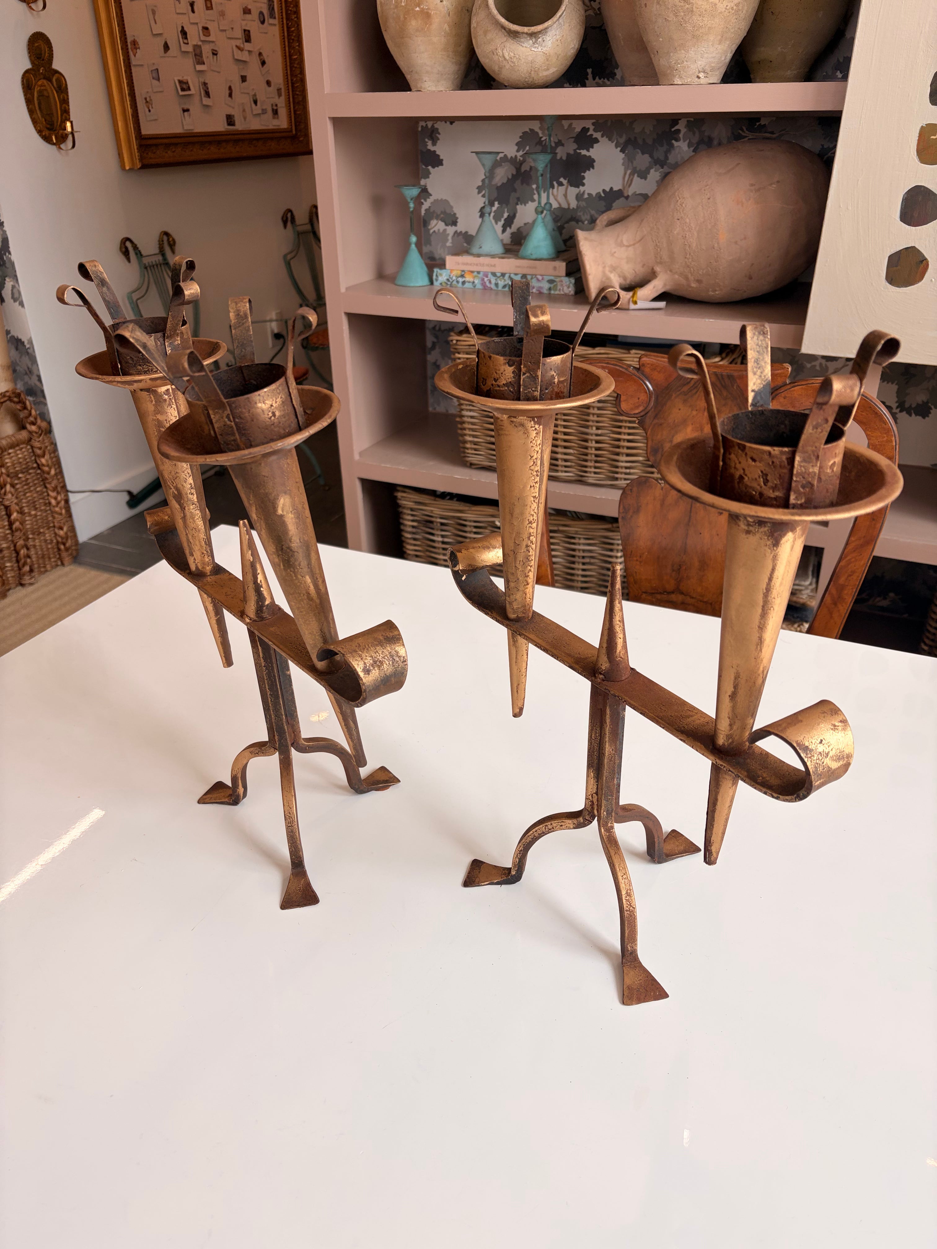 Large French Gilded Candlestick Holders - Pair