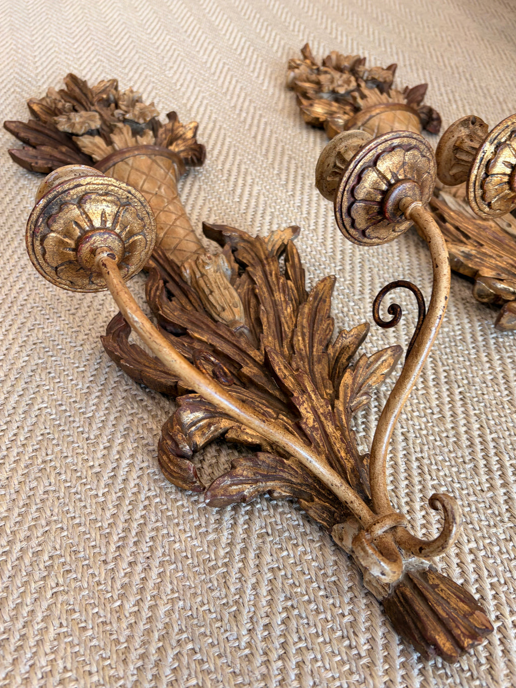 Parcel-Gilt Wooden Candle Sconces