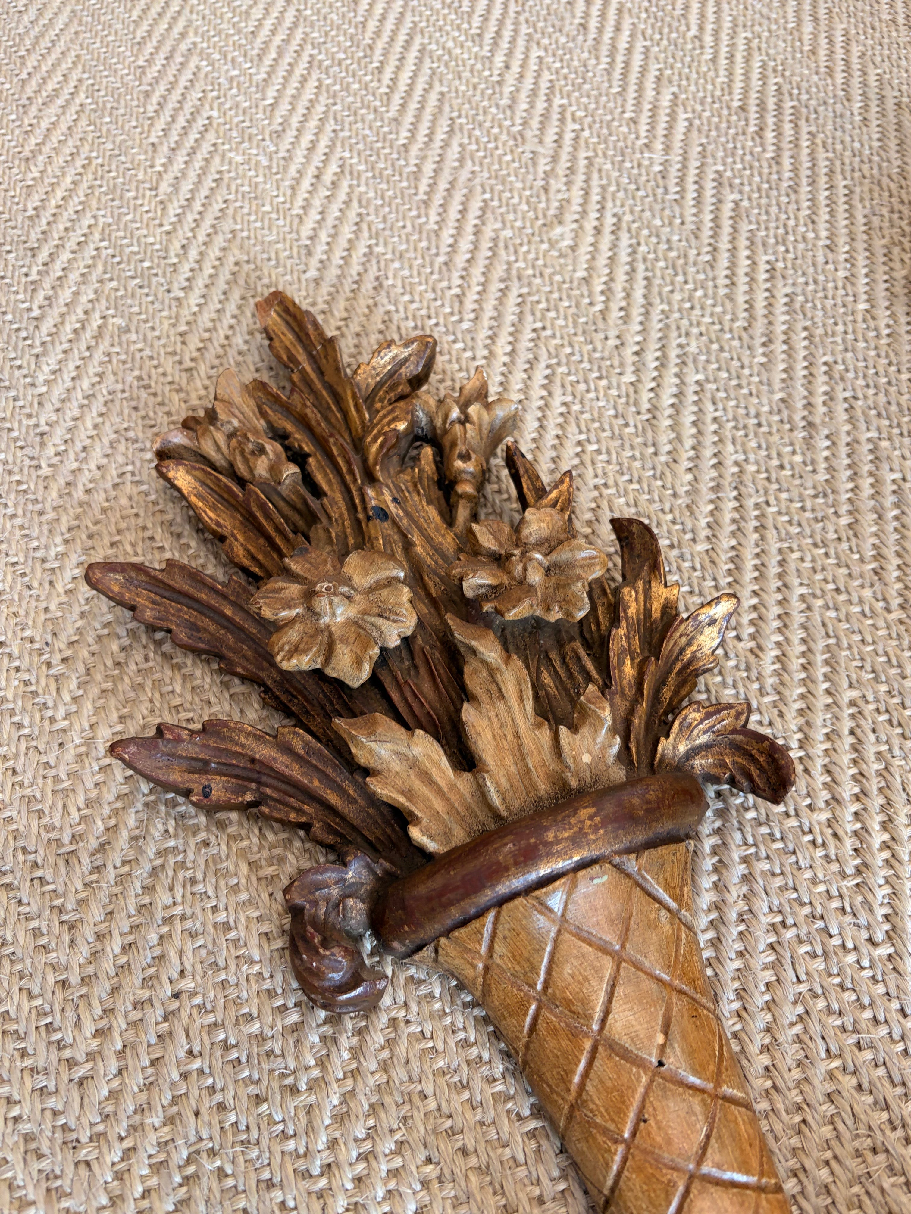 Parcel-Gilt Wooden Candle Sconces