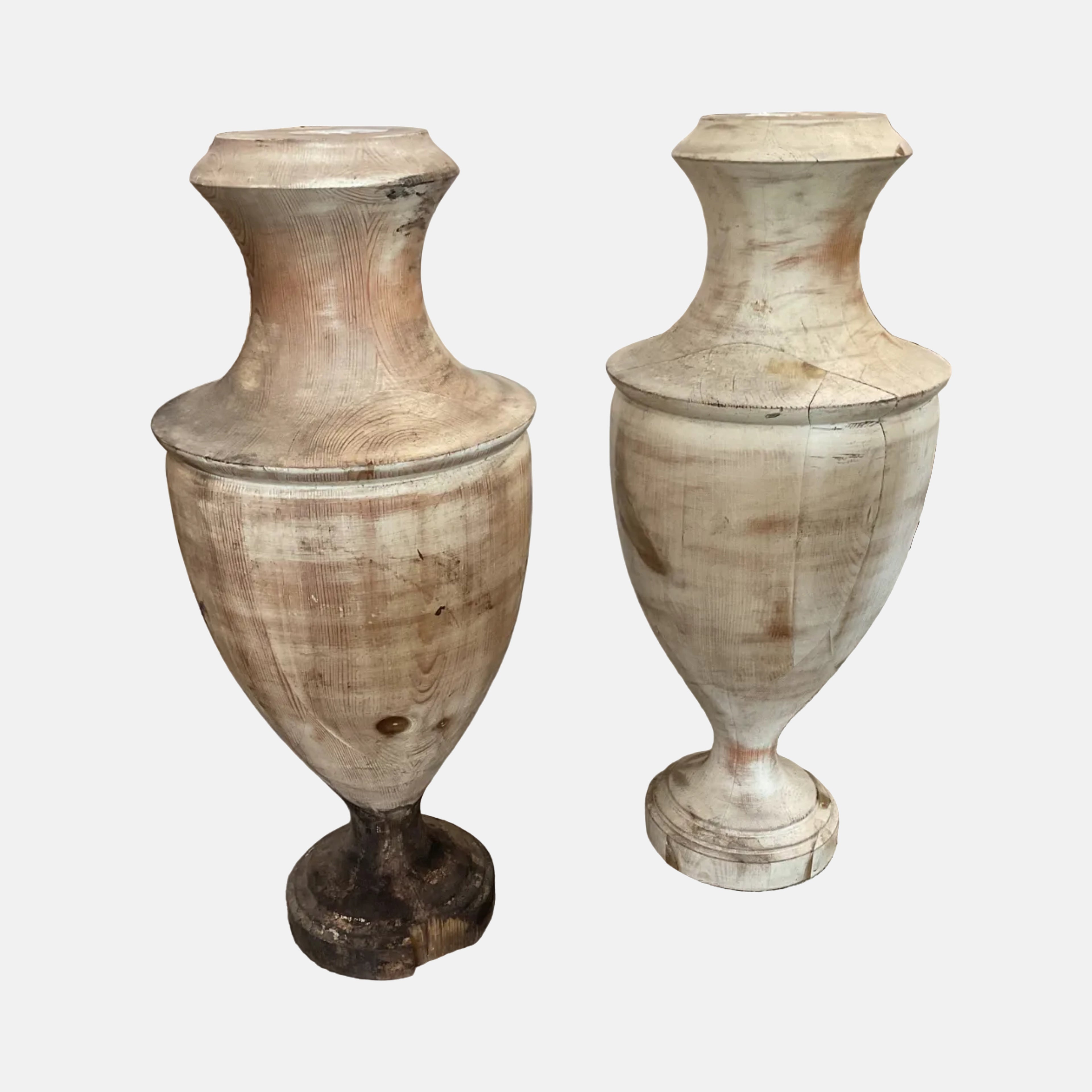 Patinated Turned Wood Urns
