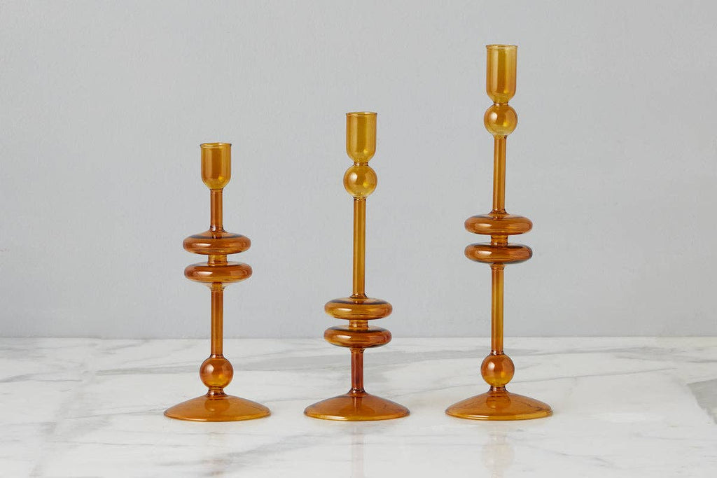 Glass Candlestick, Large, Amber