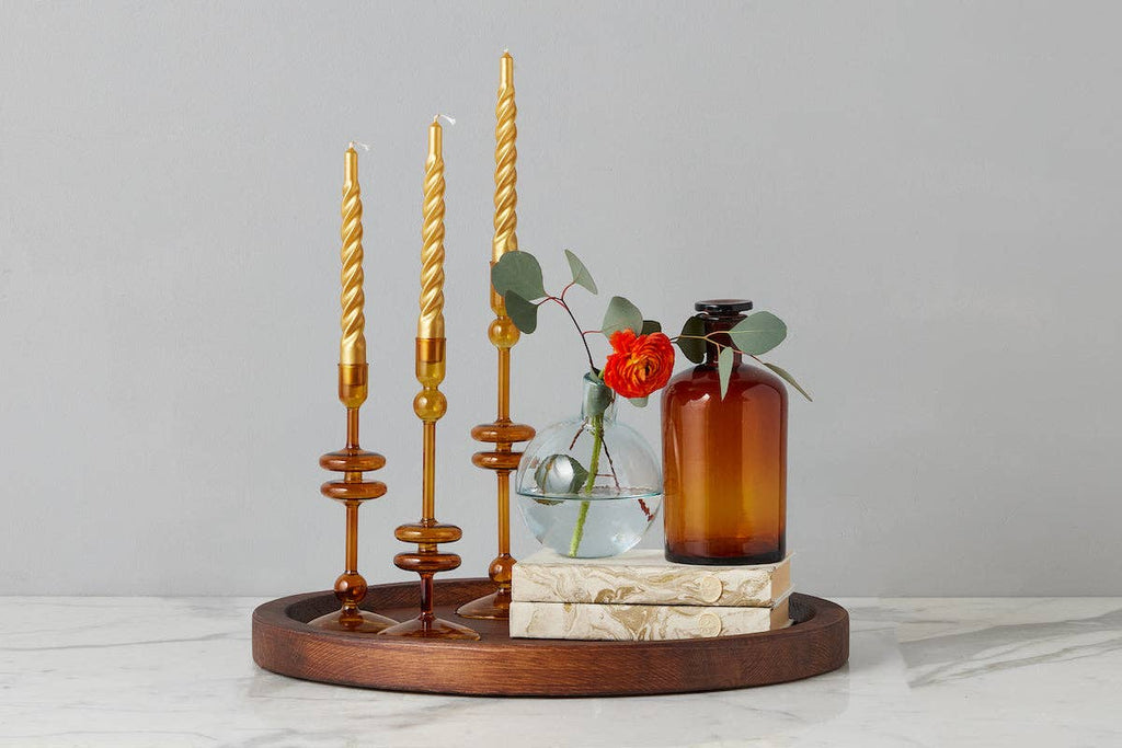 Glass Candlestick, Medium, Amber Orange