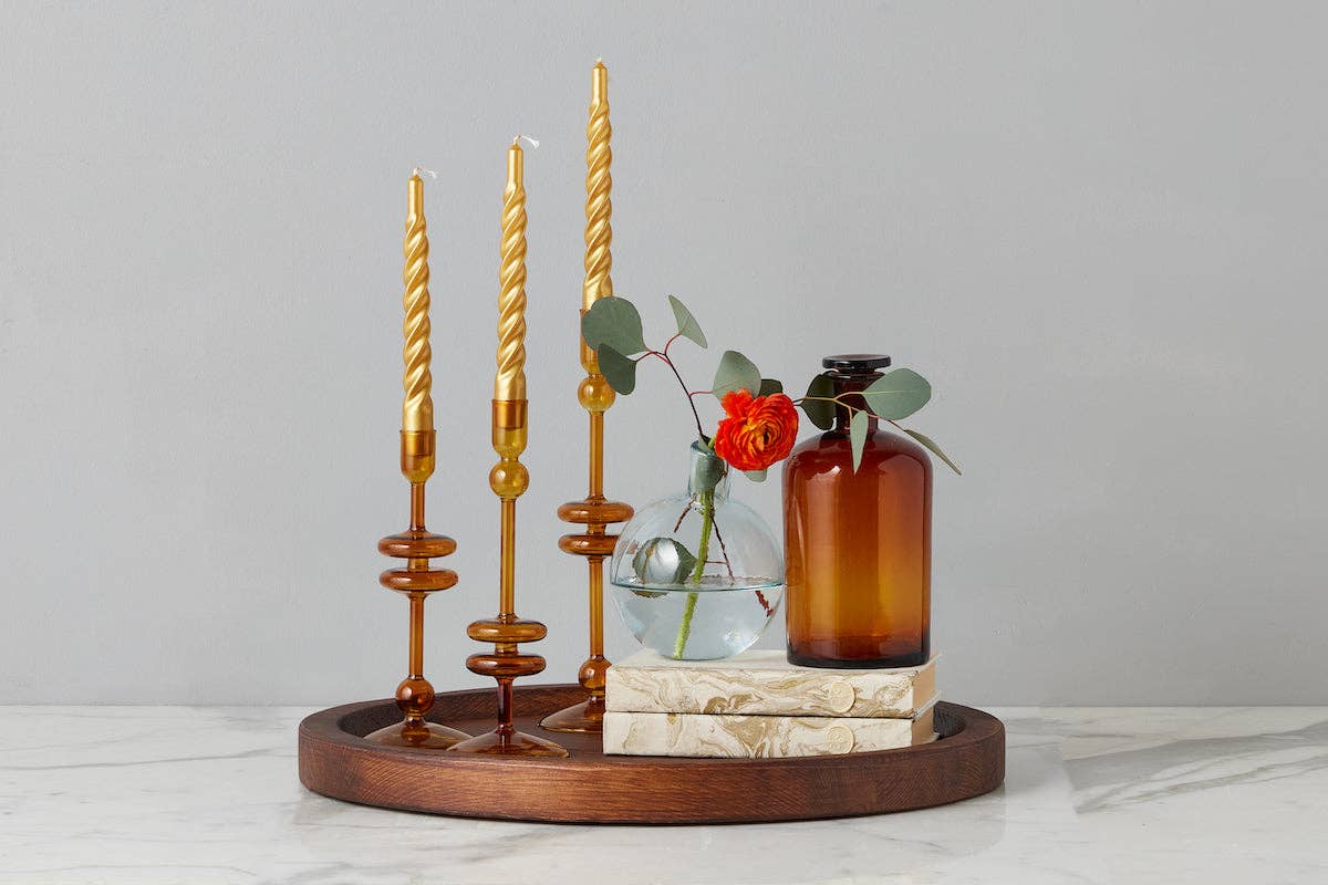 Glass Candlestick, Large, Amber