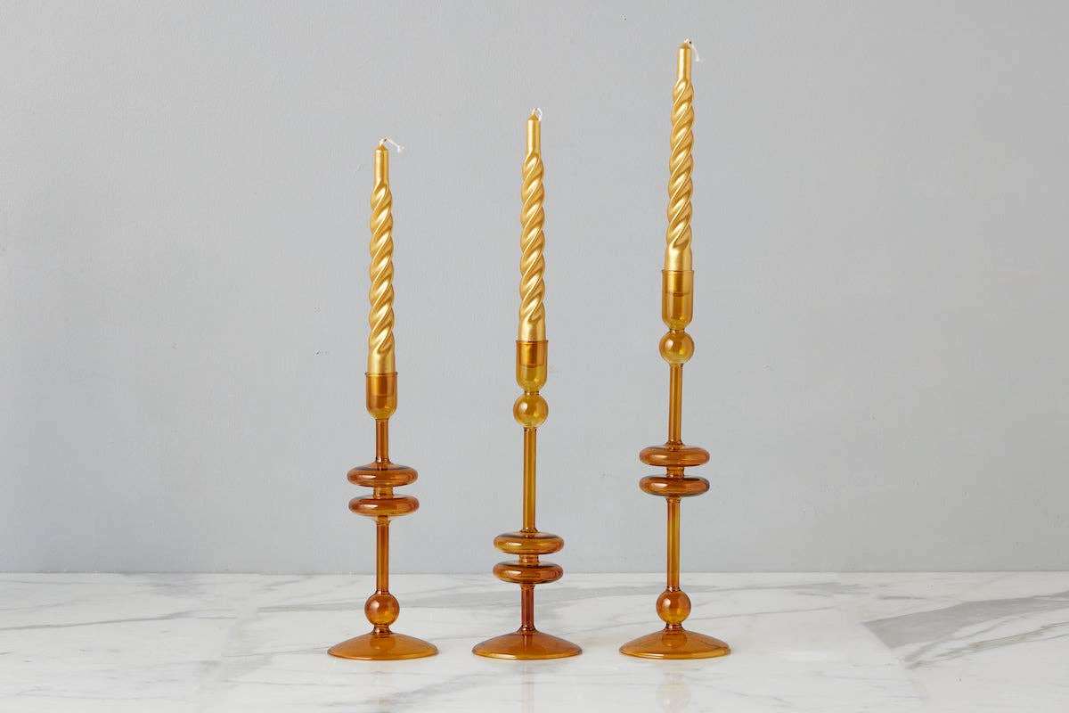 Glass Candlestick, Large, Amber