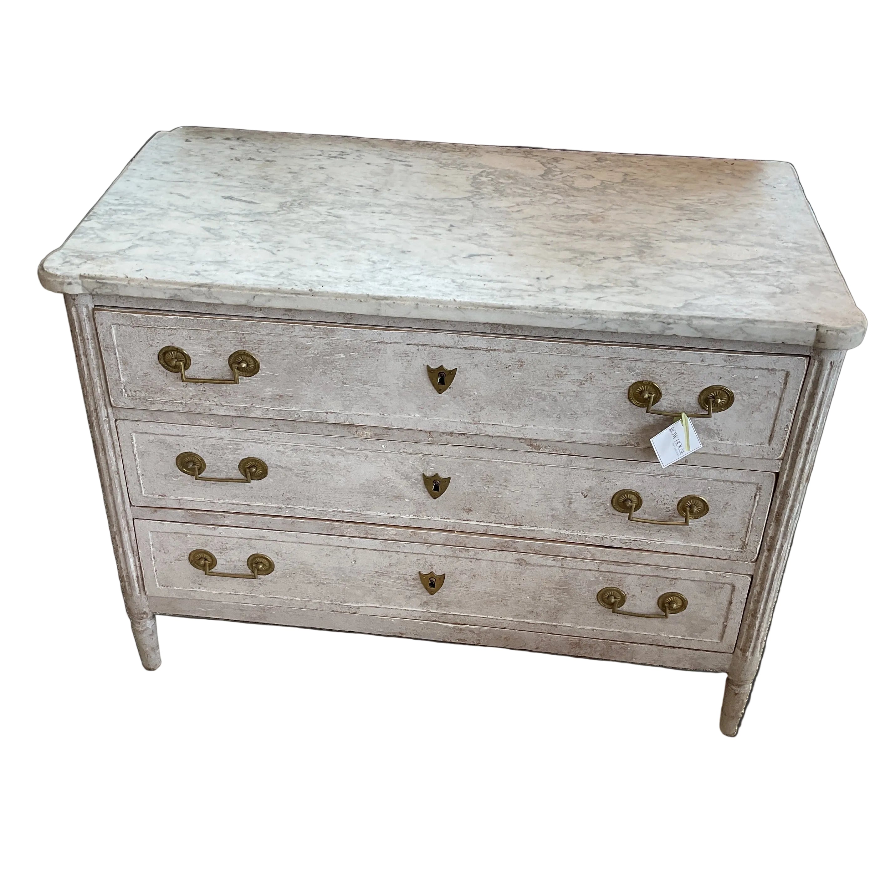 Antique White Washed Chest with Marble Top